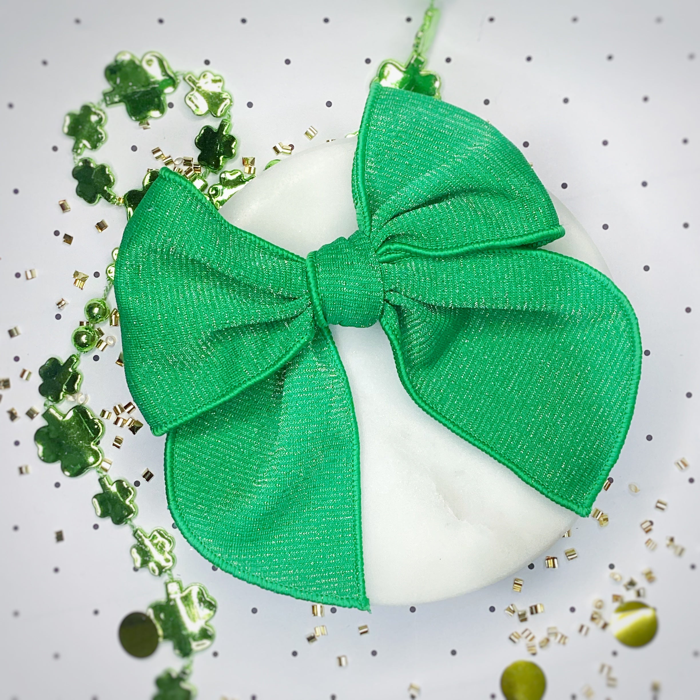 Kelly Green Shimmer Bow Strip, Headband and Scrunchie Collection