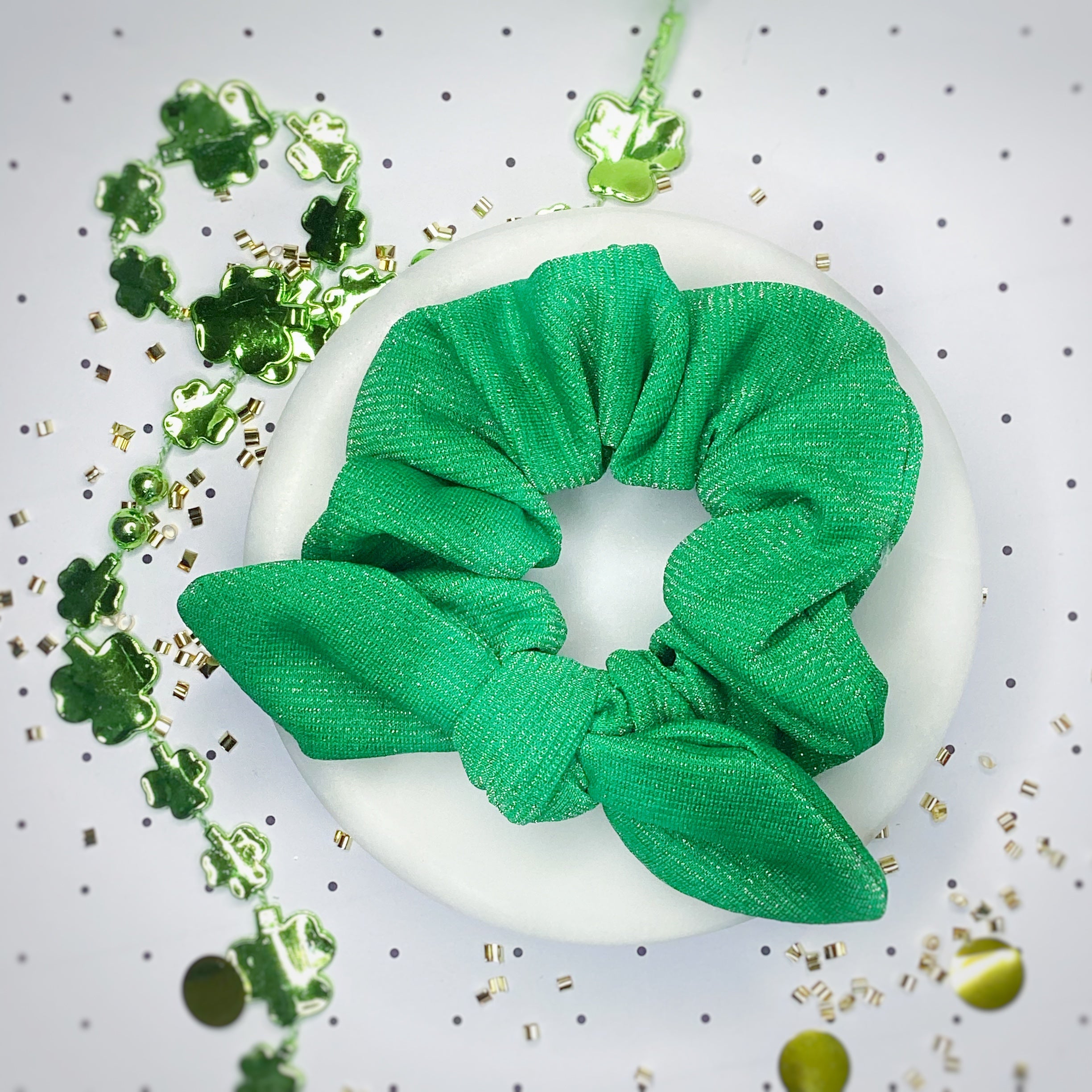 Kelly Green Shimmer Bow Strip, Headband and Scrunchie Collection