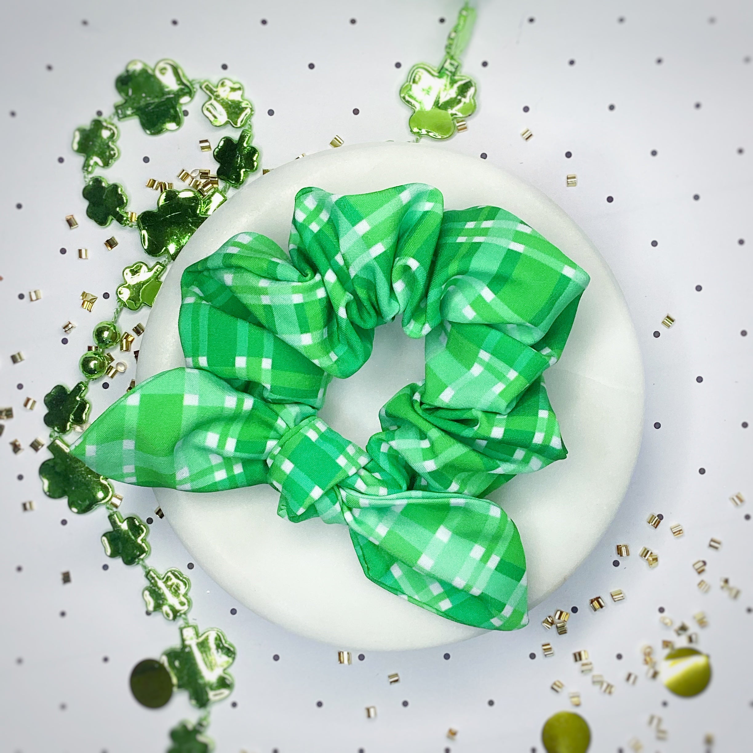 Green Plaid Bow Strip, Headband and Scrunchie Collection