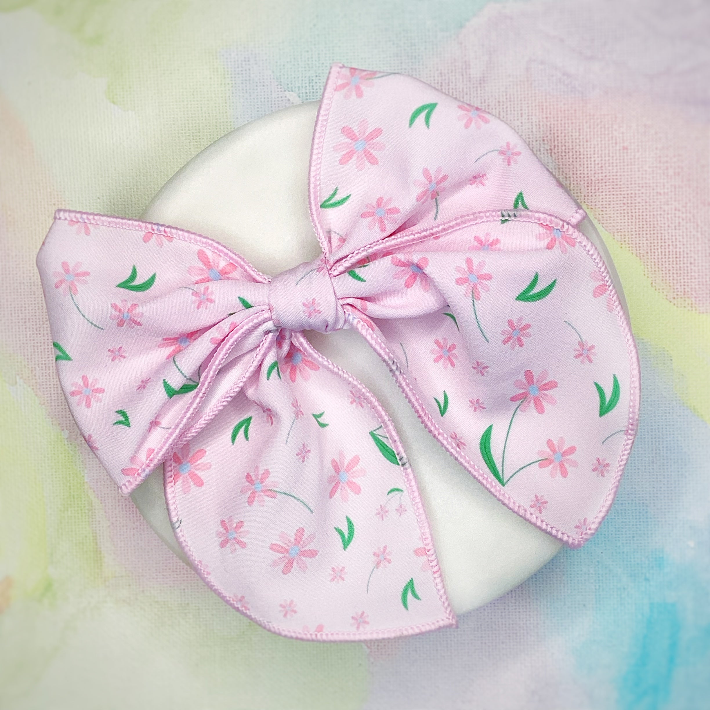Delicate Pink Flowers Bow Strip, Headband and Scrunchie Collection