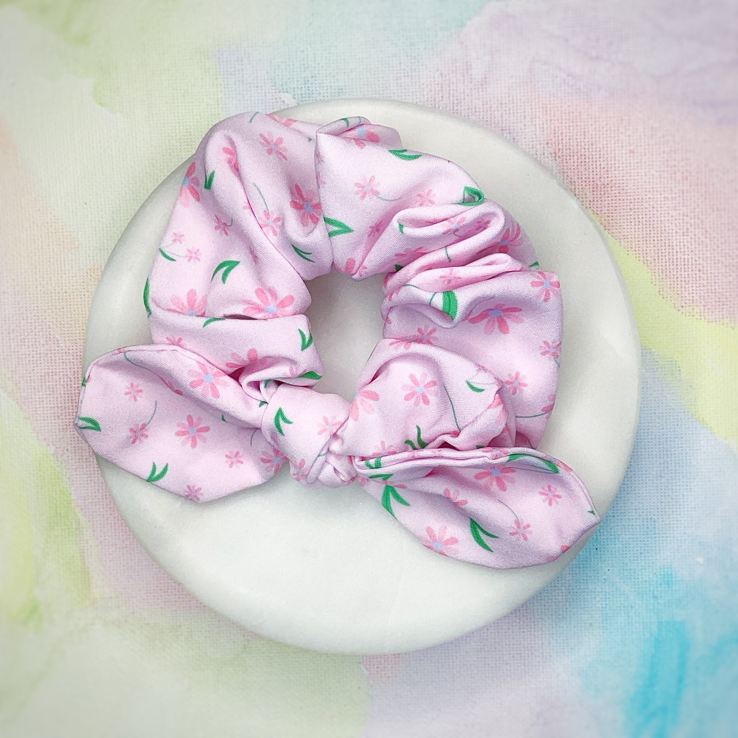 Delicate Pink Flowers Bow Strip, Headband and Scrunchie Collection