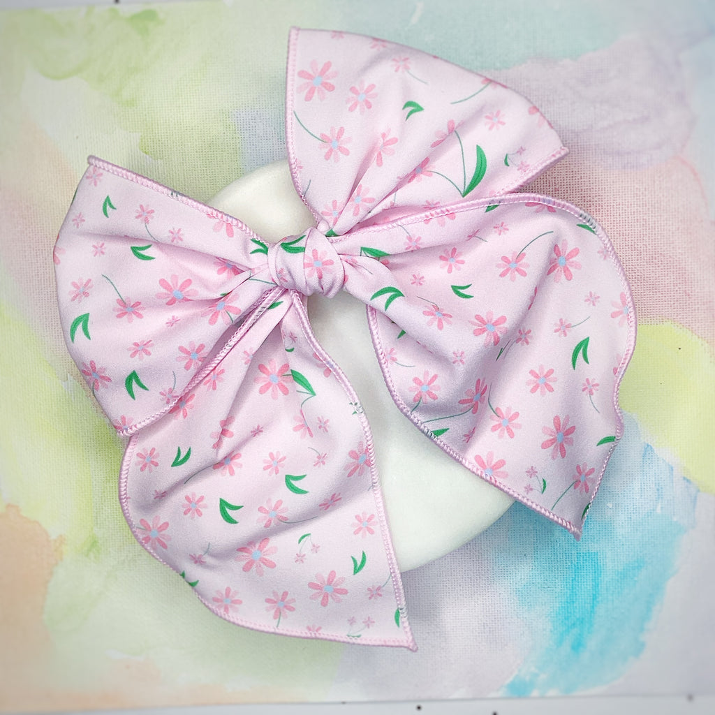 Delicate Pink Flowers Bow Strip, Headband and Scrunchie Collection