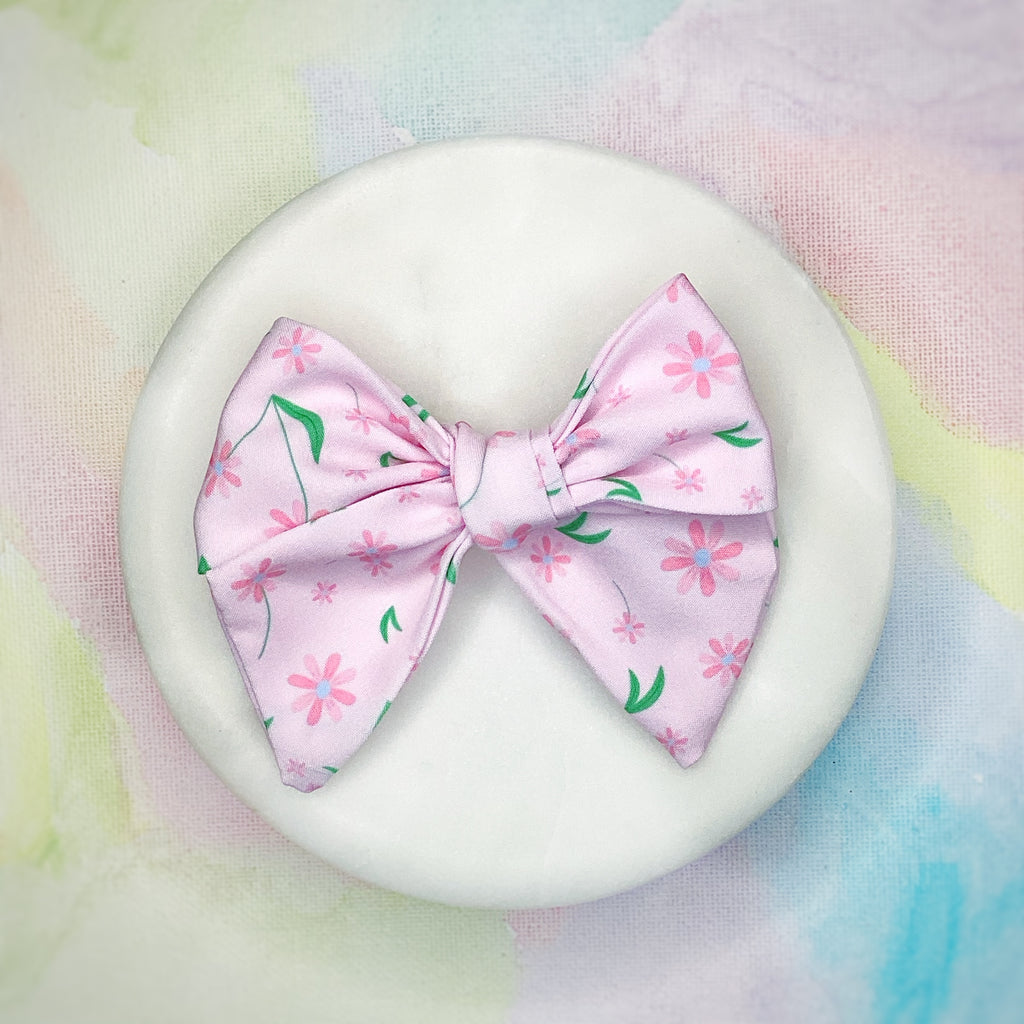 Delicate Pink Flowers Bow Strip, Headband and Scrunchie Collection