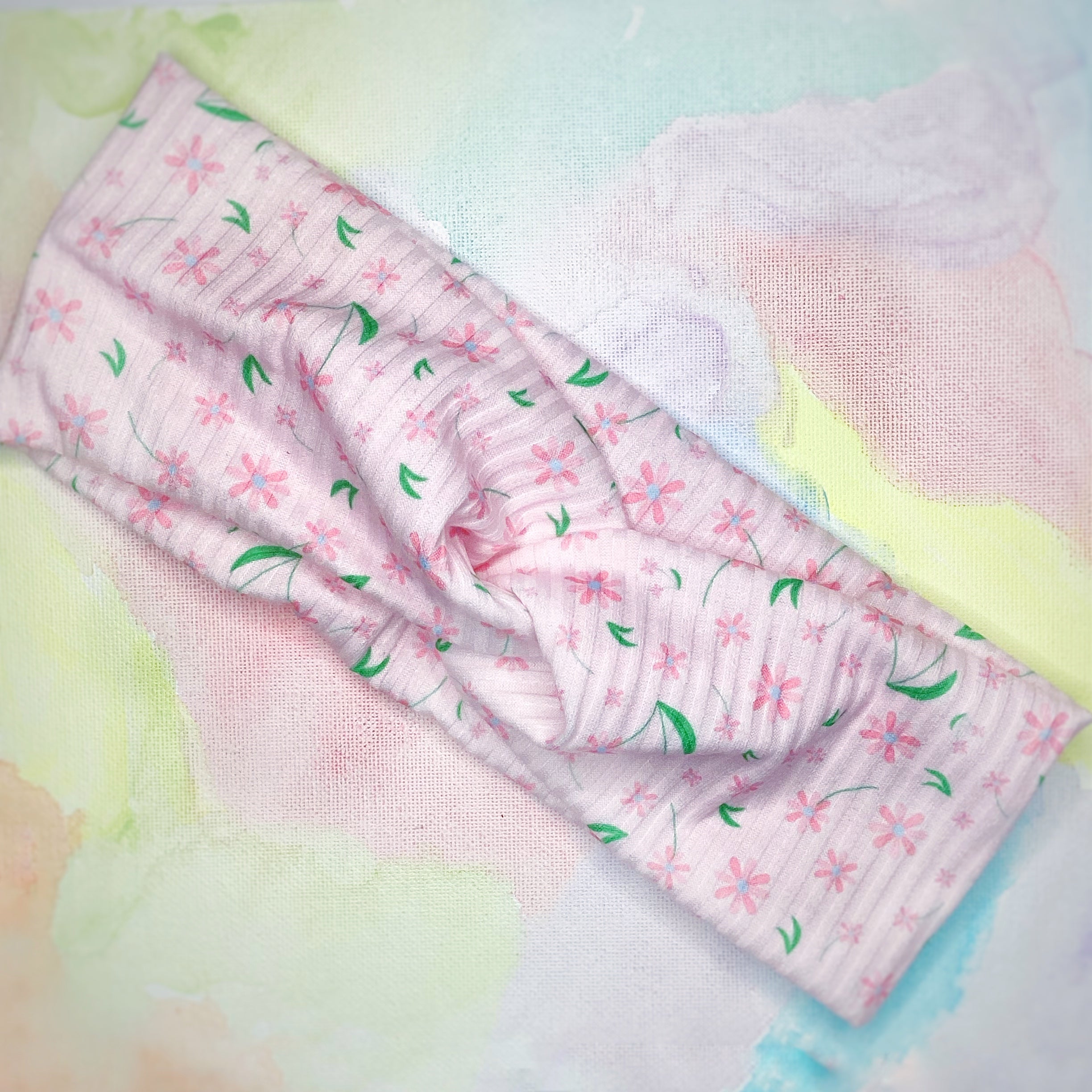 Delicate Pink Flowers Bow Strip, Headband and Scrunchie Collection