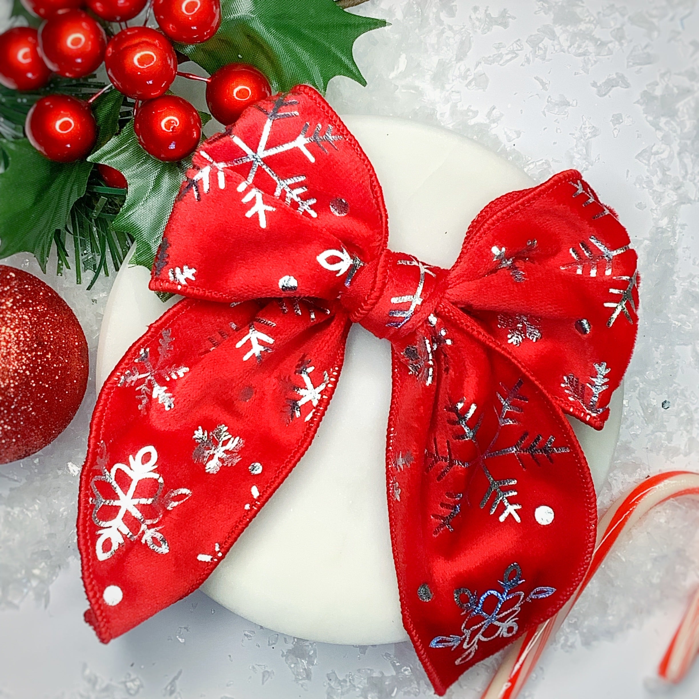 Sparkly Foil Snowflake Bow Strip, Headband and Scrunchie Collection