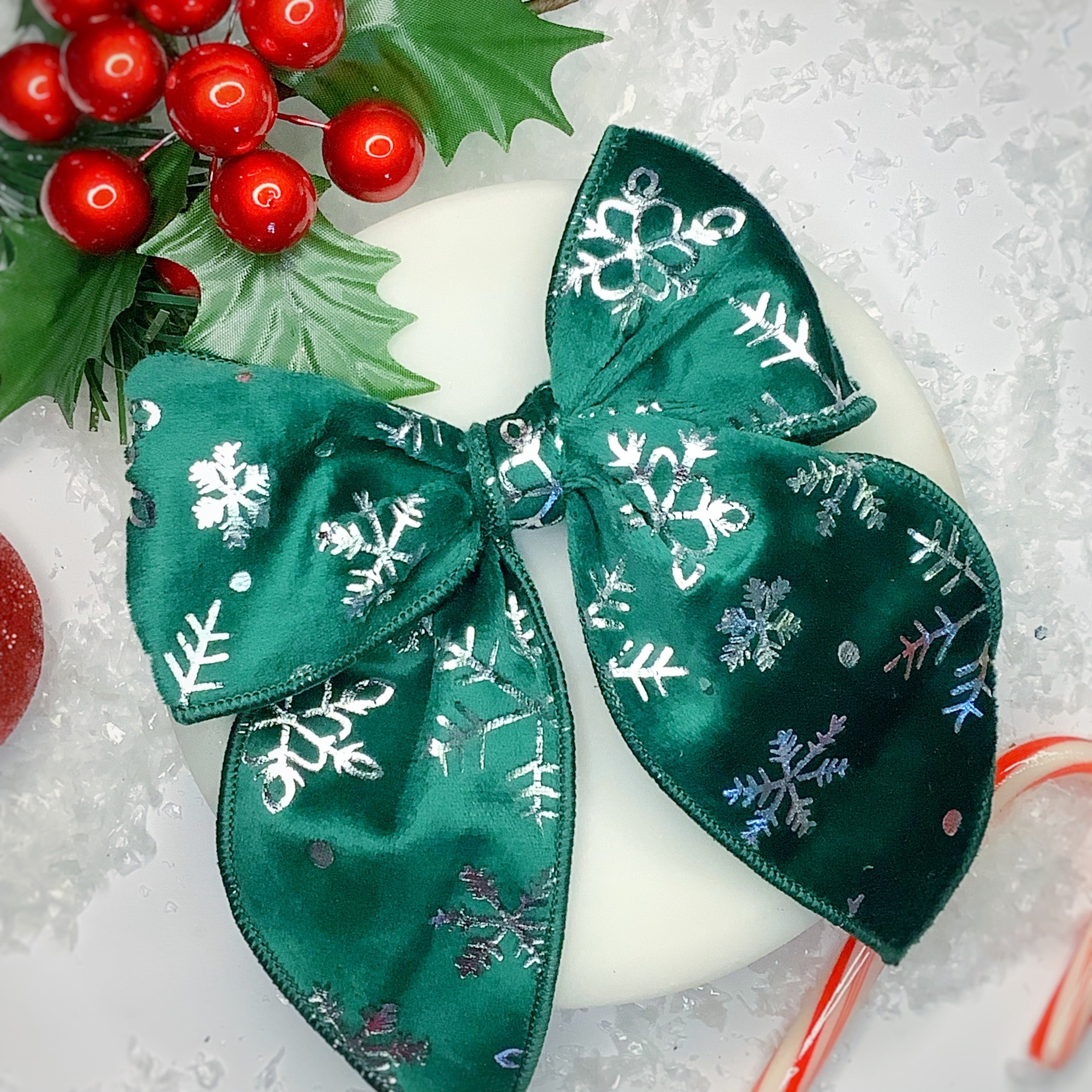 Sparkly Foil Snowflake Bow Strip, Headband and Scrunchie Collection