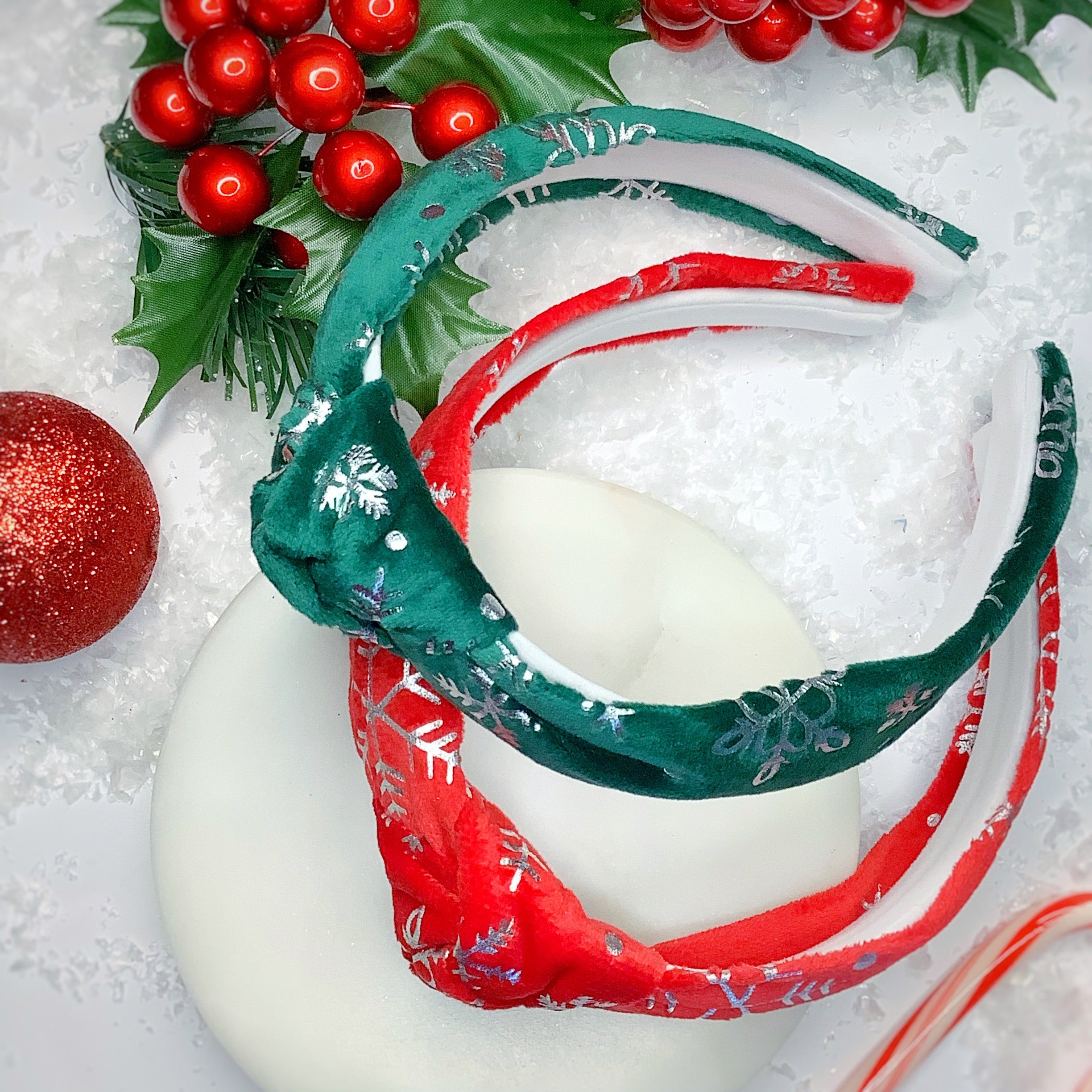 Sparkly Foil Snowflake Bow Strip, Headband and Scrunchie Collection