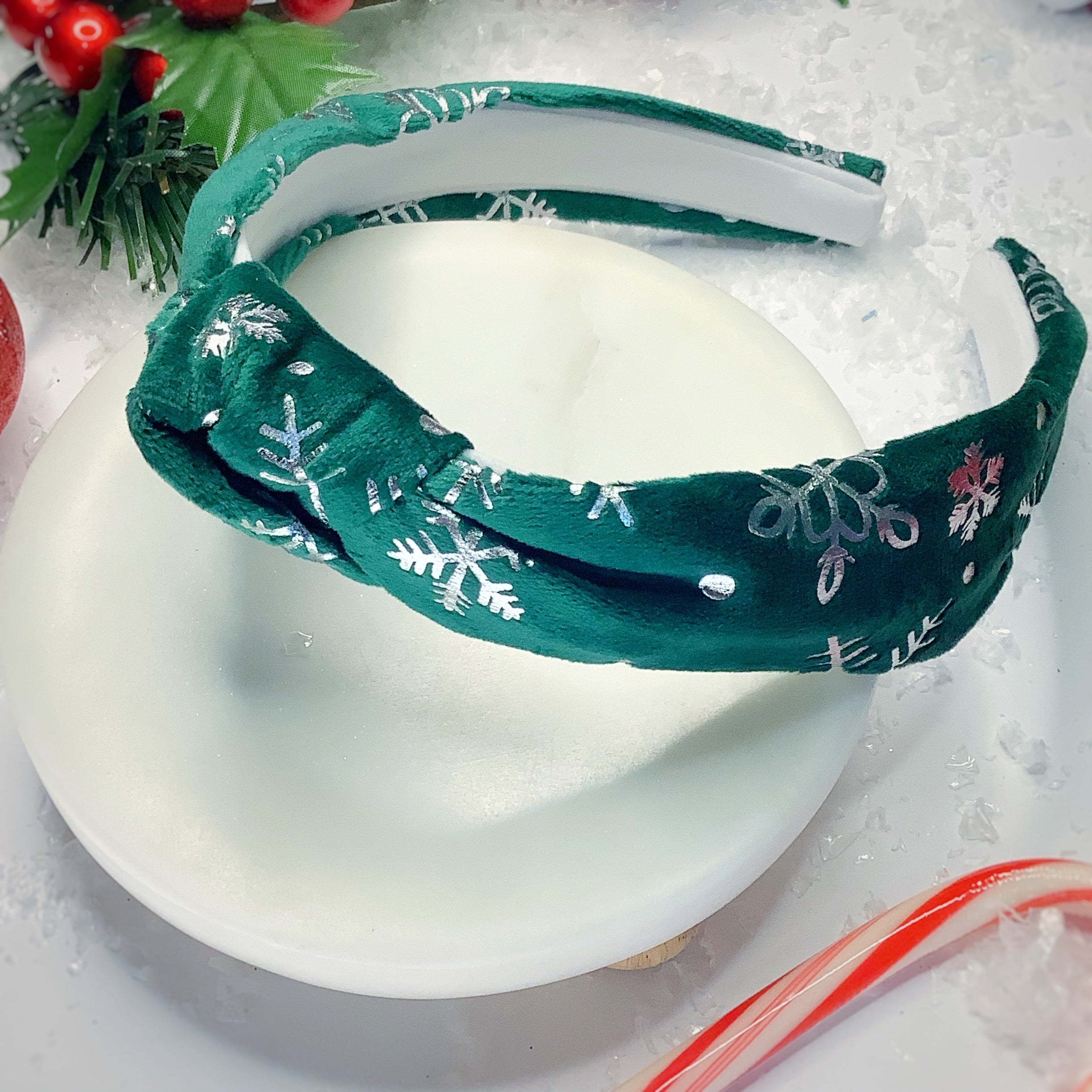 Sparkly Foil Snowflake Bow Strip, Headband and Scrunchie Collection