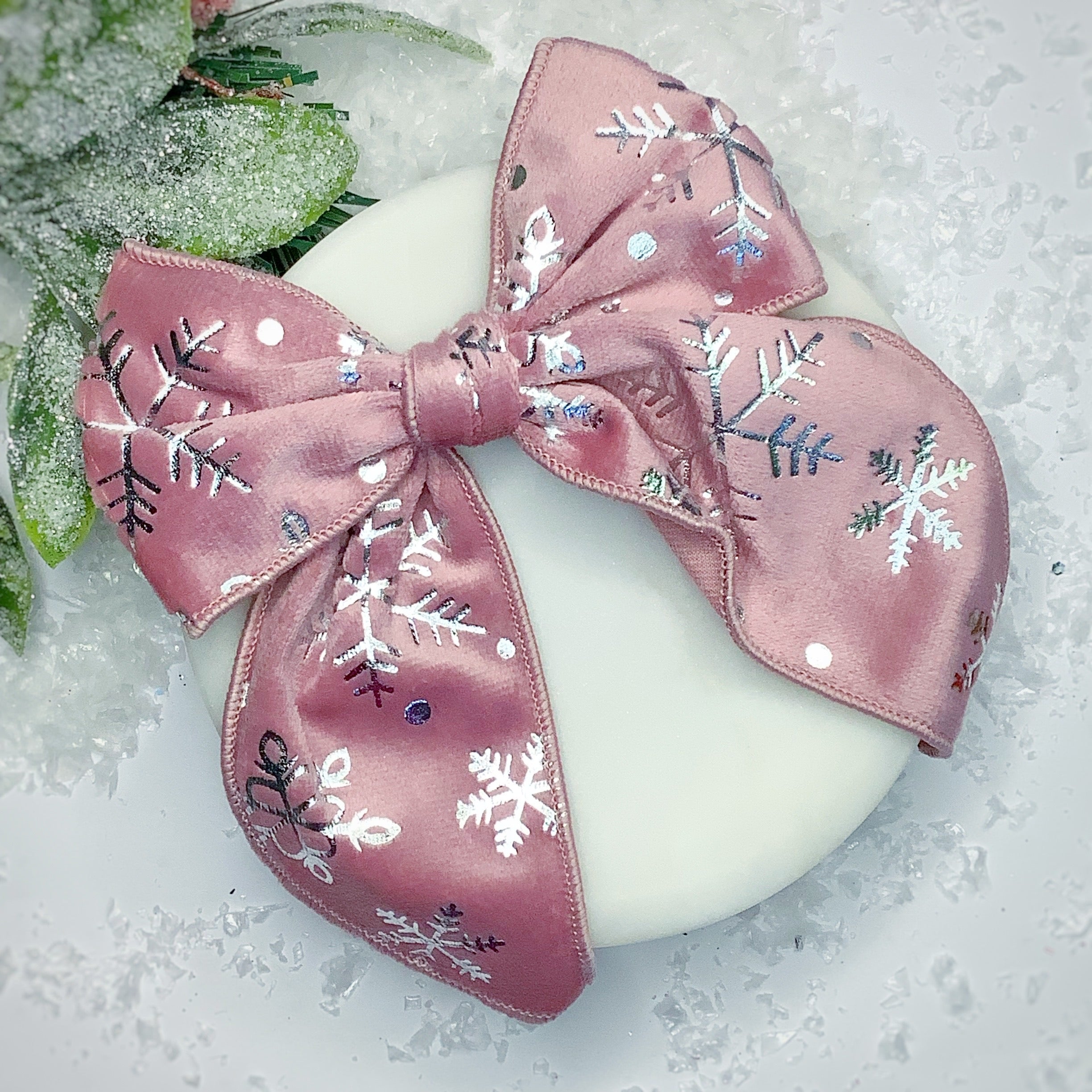 Sparkly Foil Snowflake Bow Strip, Headband and Scrunchie Collection
