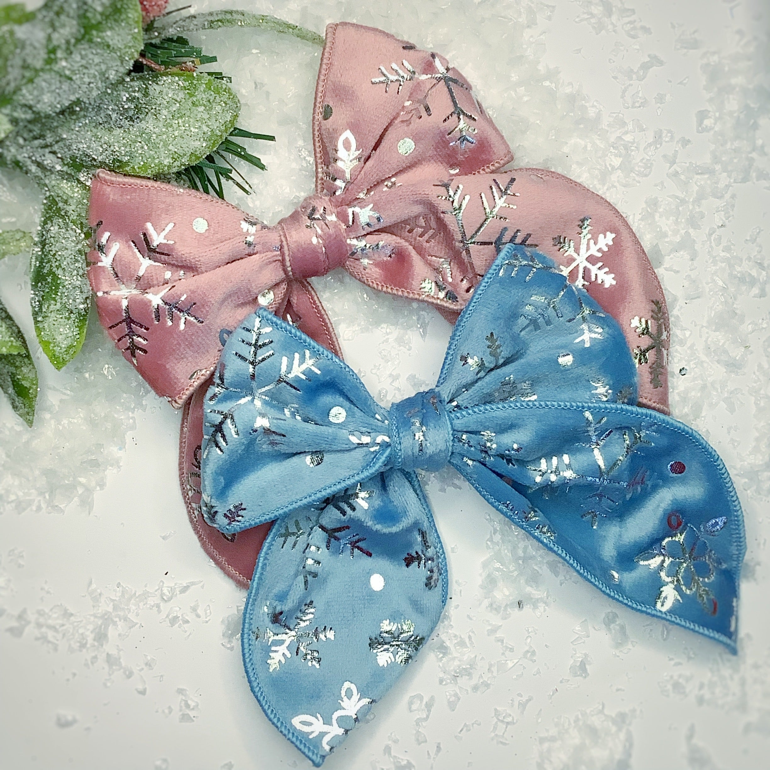 Sparkly Foil Snowflake Bow Strip, Headband and Scrunchie Collection