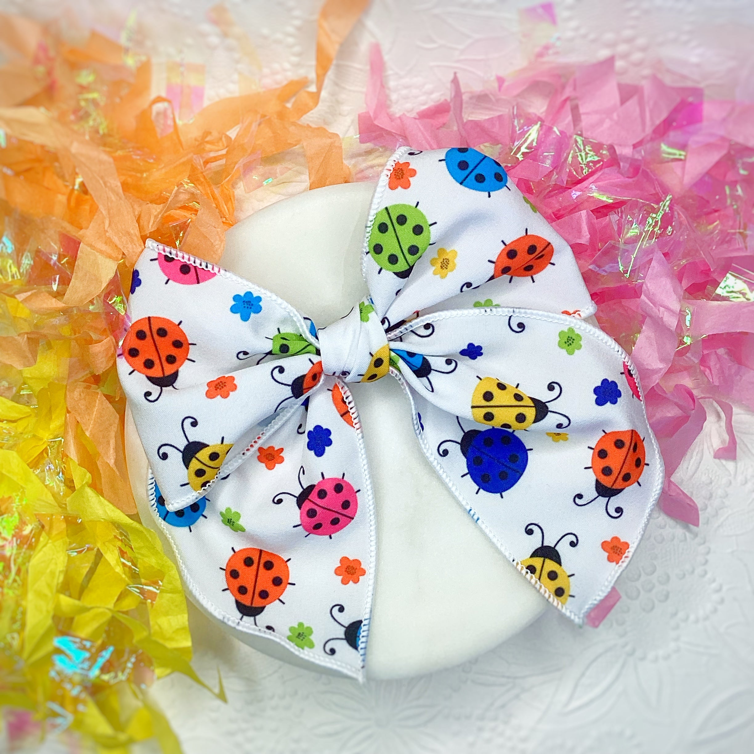Multicolor Ladybugs Bow Strip and Scrunchie Collection