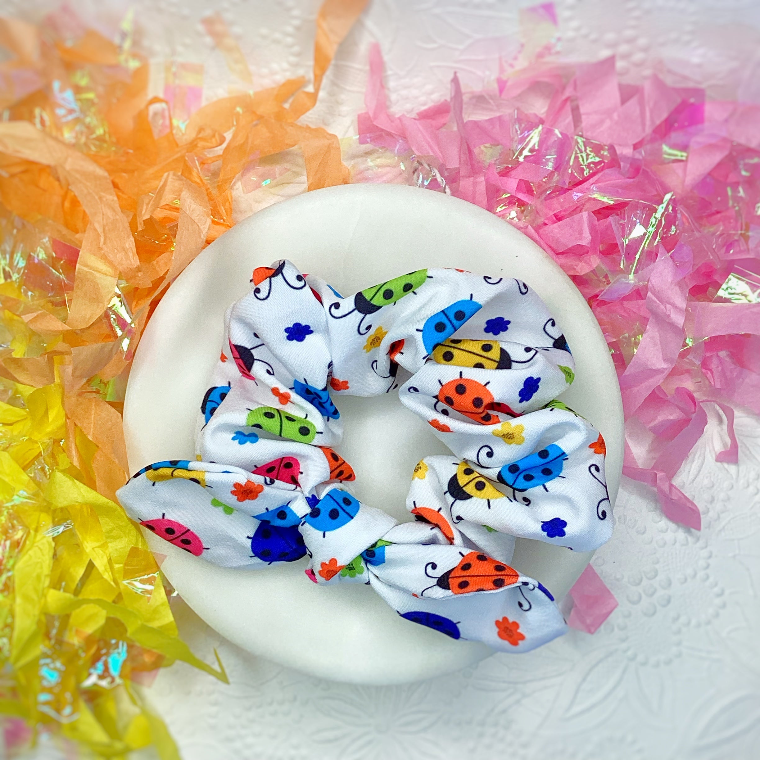 Multicolor Ladybugs Bow Strip and Scrunchie Collection