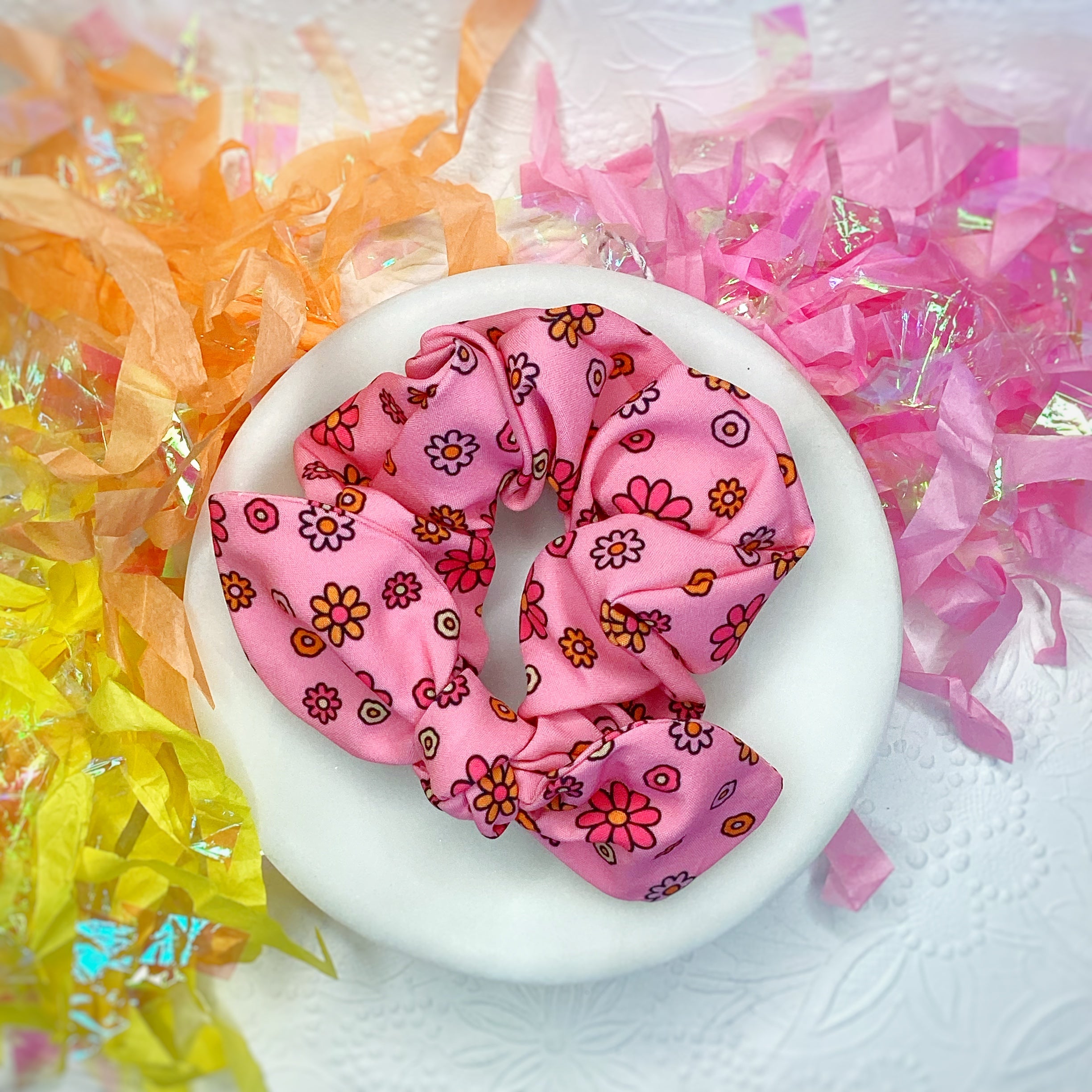 Bright Pink Daisies Bow Strip, Headband and Scrunchie Collection