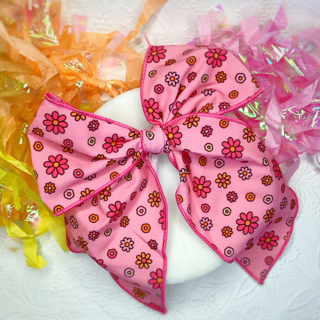 Bright Pink Daisies Quinn Scrunchie and Bow Collection