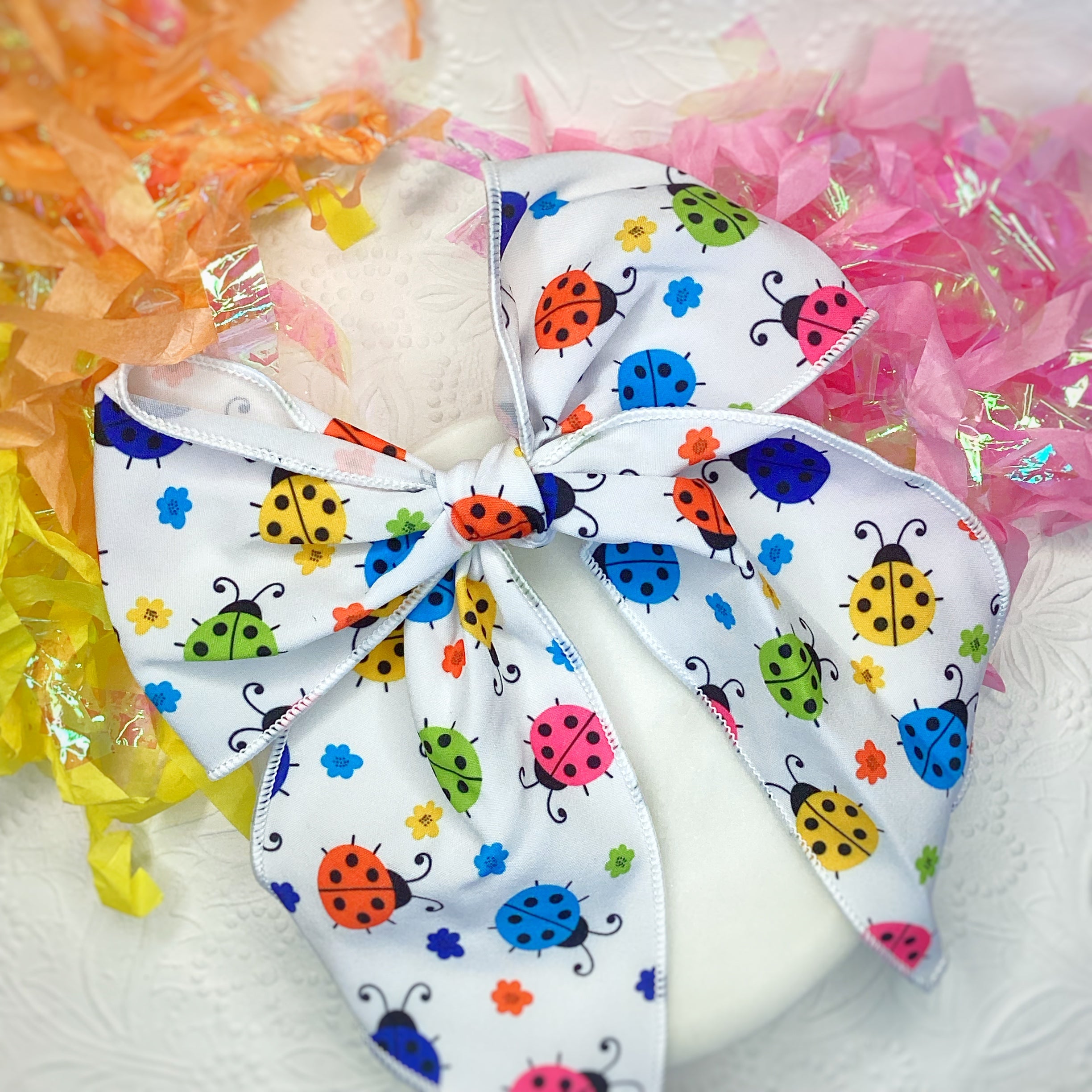 Multicolor Ladybugs Bow Strip and Scrunchie Collection