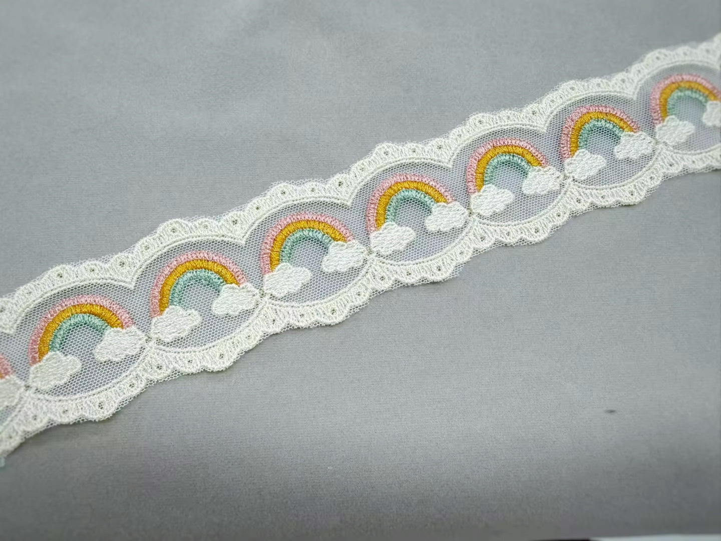 Muted Color Rainbows Bow Lace- RTS
