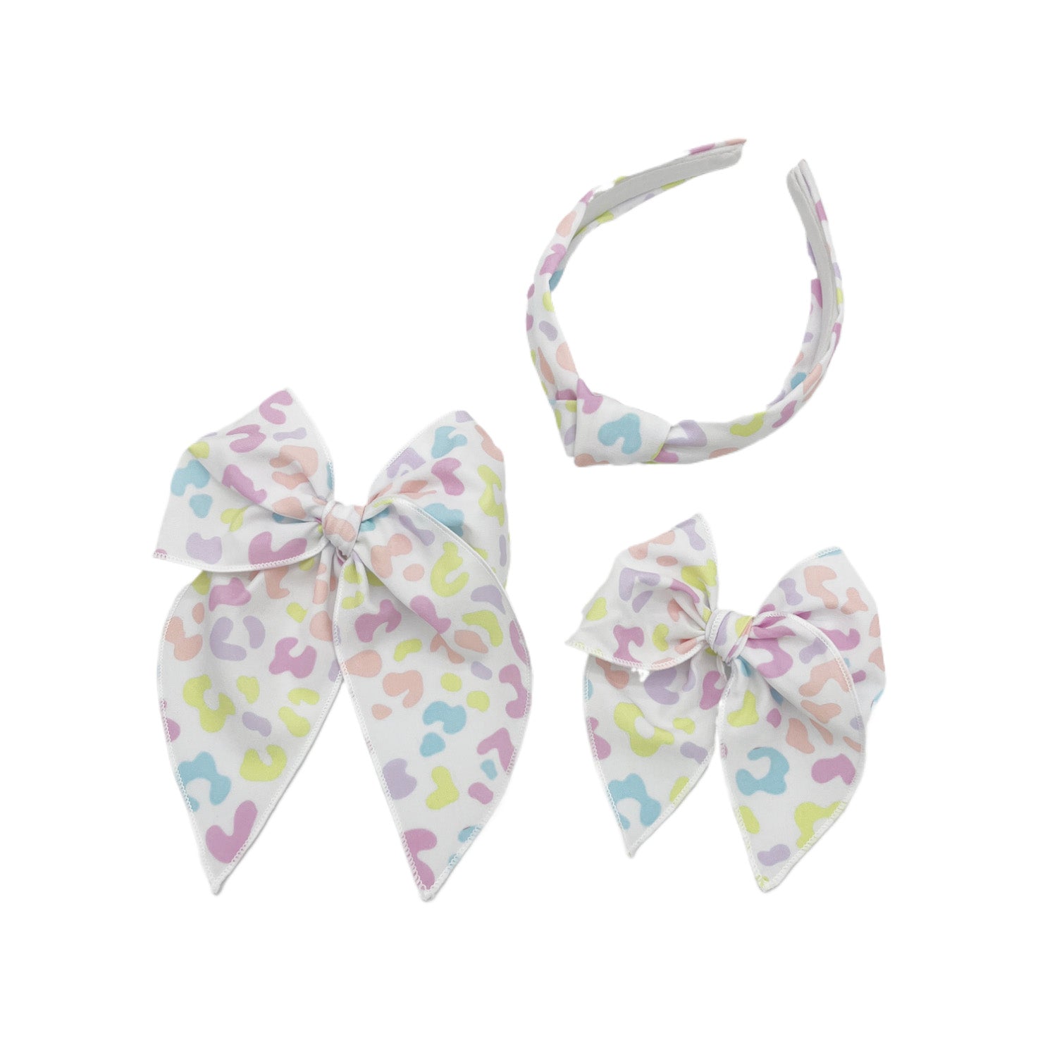 Pastel Leopard Scrunchie, Bow Strip and Headband Collection