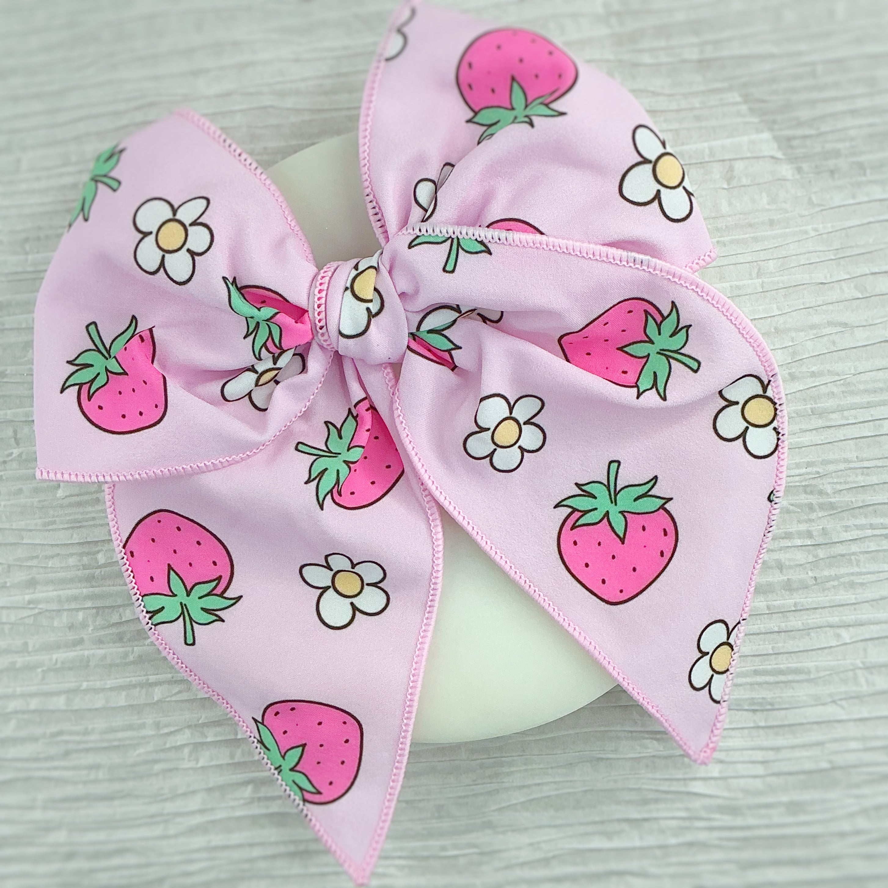 Pink Strawberry Blossoms Pre-Tied Bow Strip and Scrunchie Collection