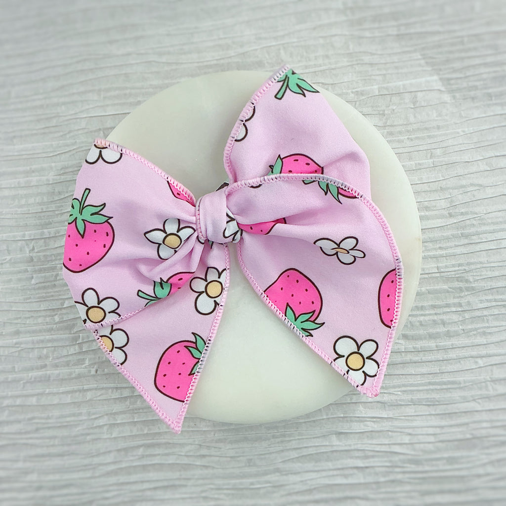 Pink Strawberry Blossoms Pre-Tied Bow Strip and Scrunchie Collection