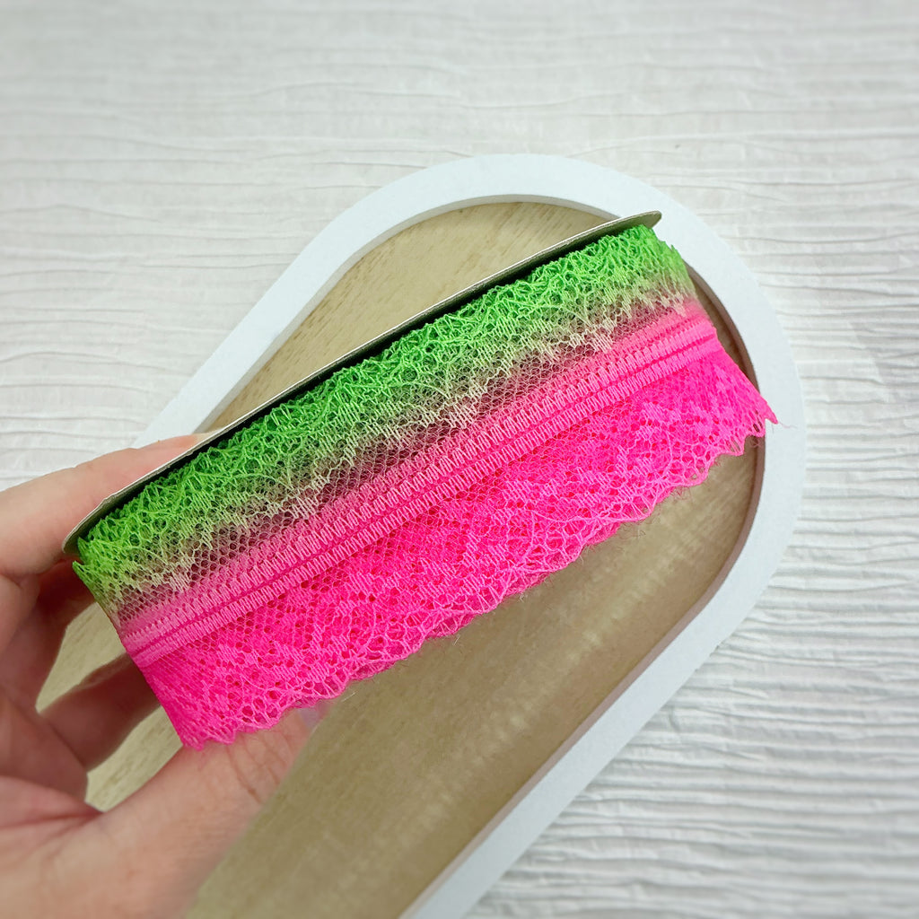 Ombré Bright Pink Watermelon Lace Trim- RTS
