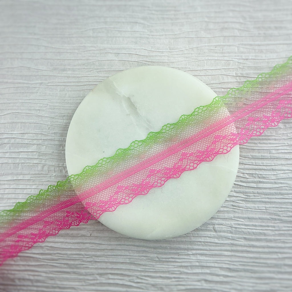 Ombré Bright Pink Watermelon Lace Trim- RTS