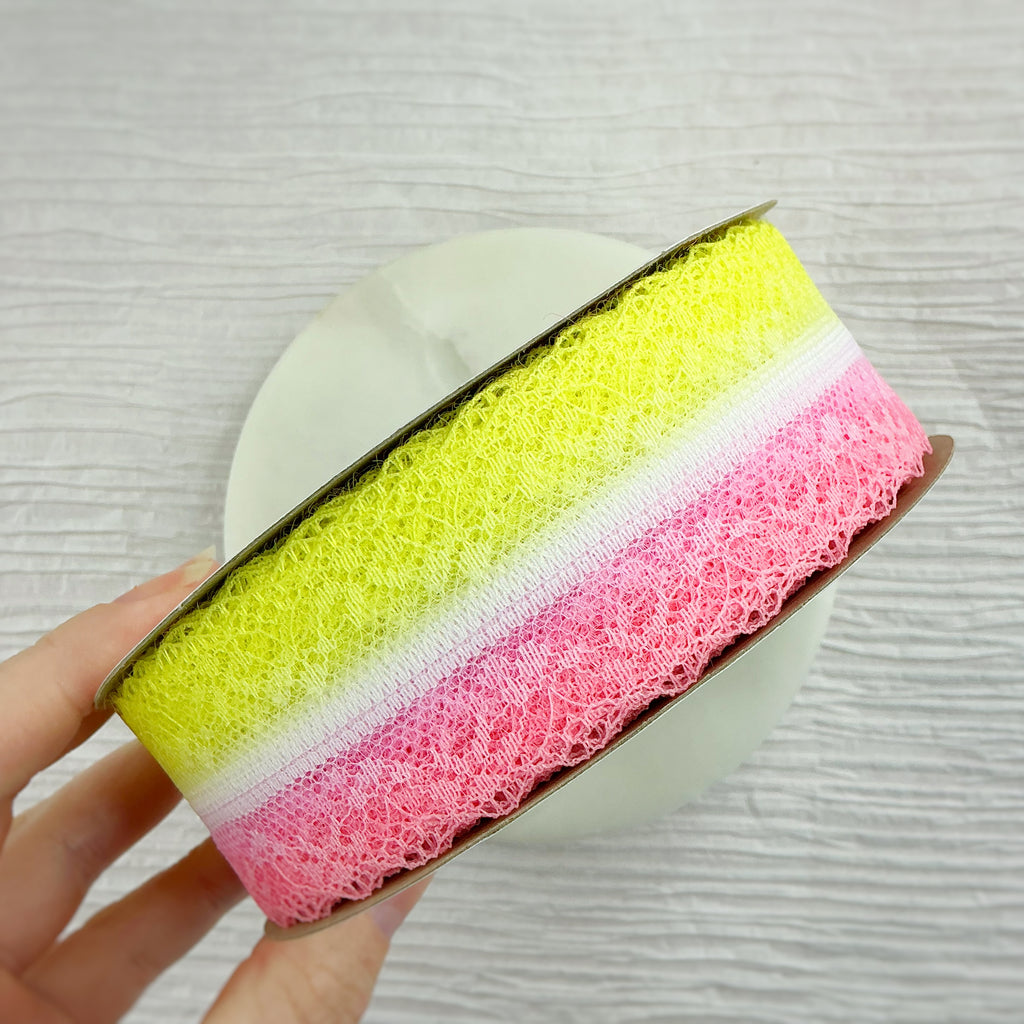 Ombré Pink and Yellow Lace Trim- RTS