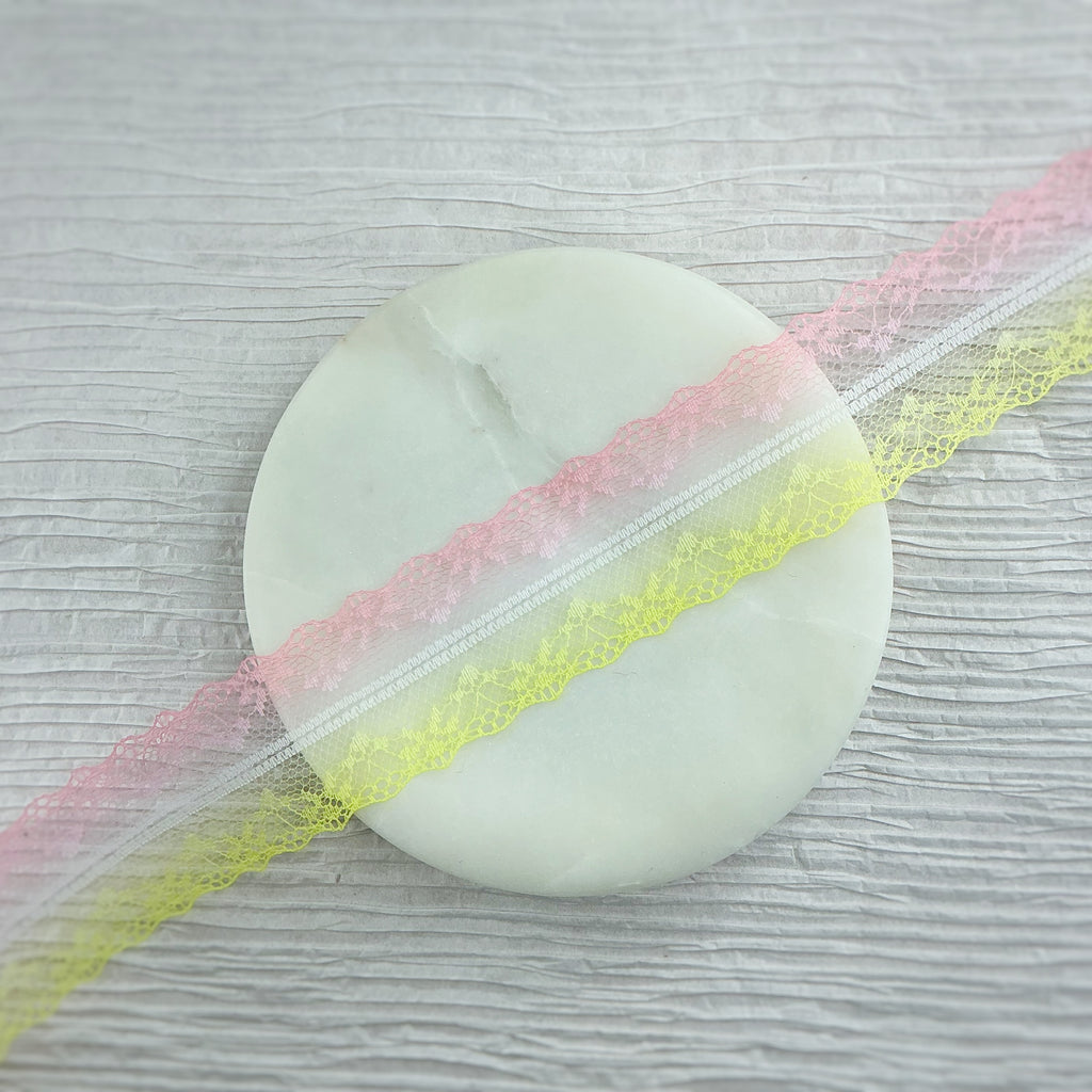 Ombré Pink and Yellow Lace Trim- RTS