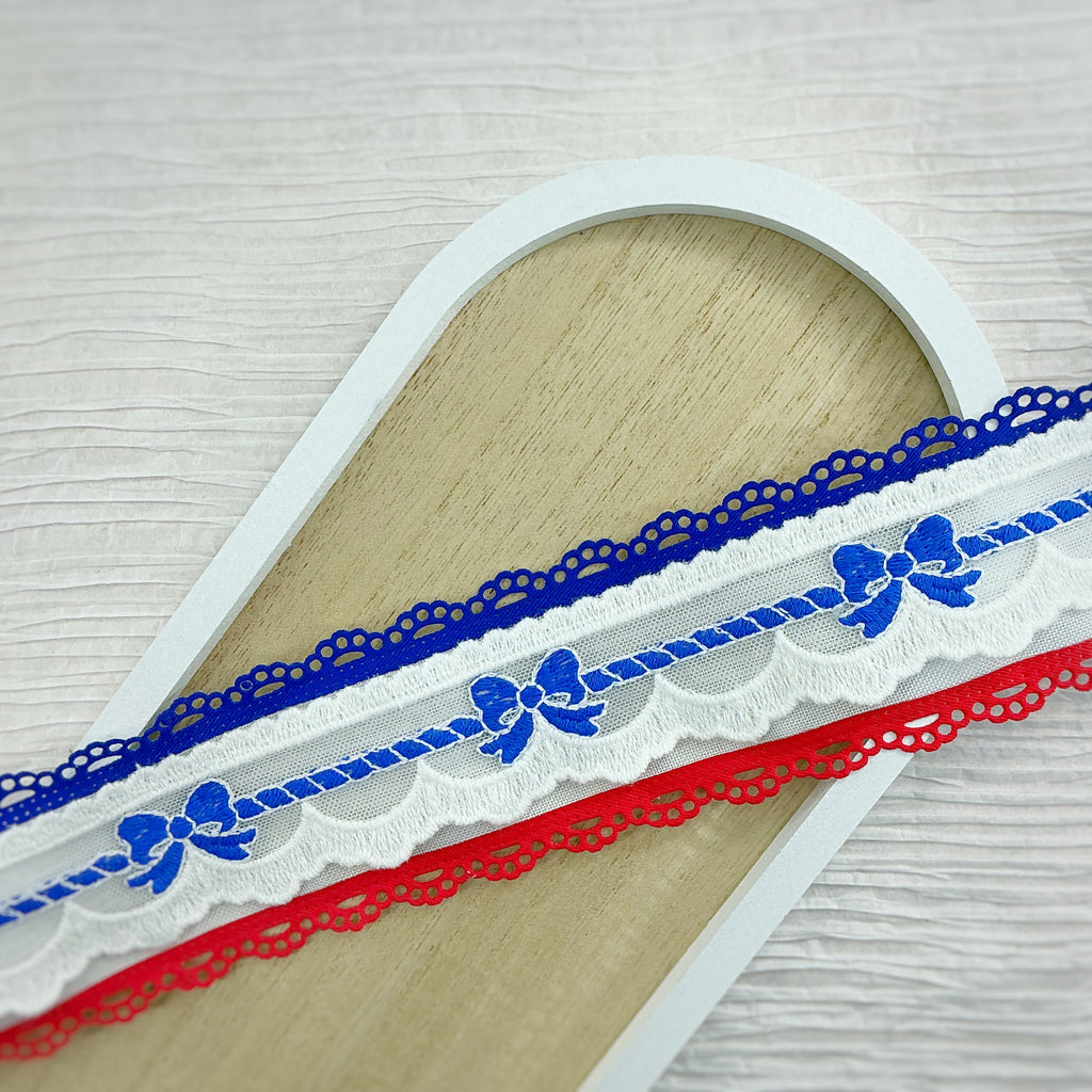 2.5” Red White and Blue Burlap and Twill Scalloped Ribbon