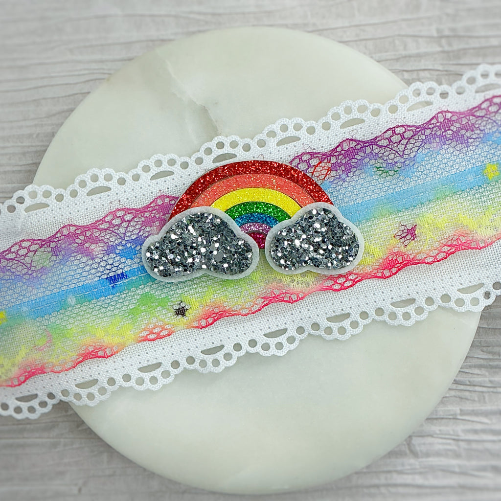 Ombré Primary Color Rainbow with Stamped Design Lace Trim- RTS