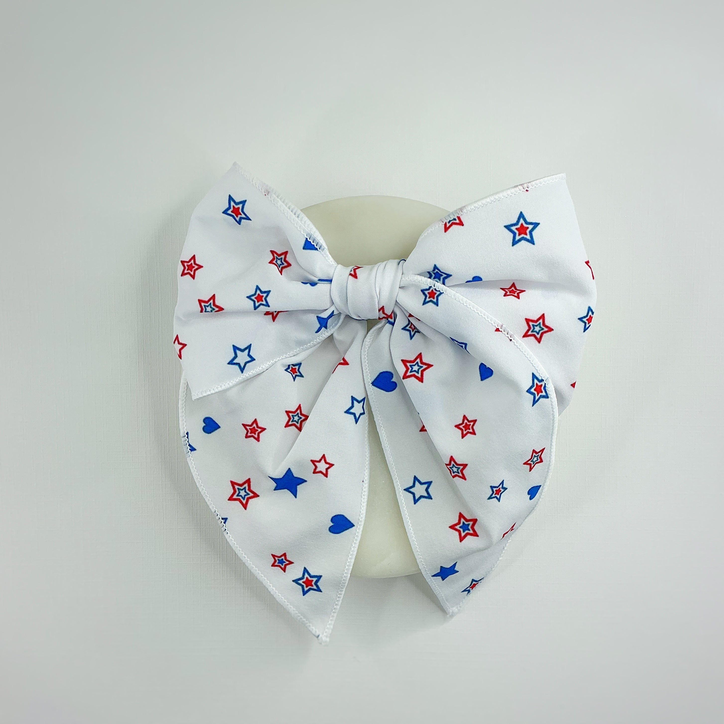 White Patriotic Hearts and Stars Bow Strip, Headband and Scrunchie Collection