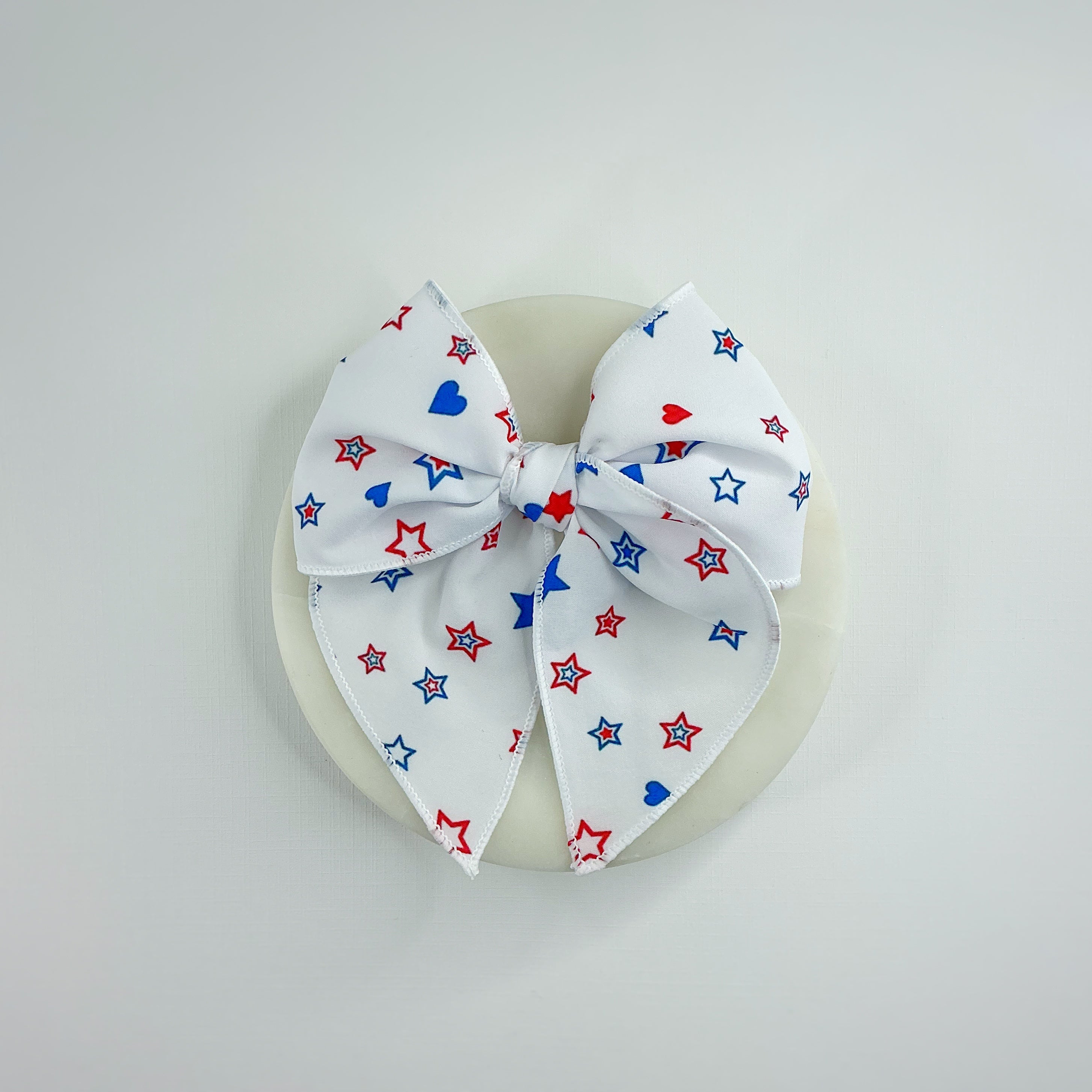 White Patriotic Hearts and Stars Bow Strip, Headband and Scrunchie Collection