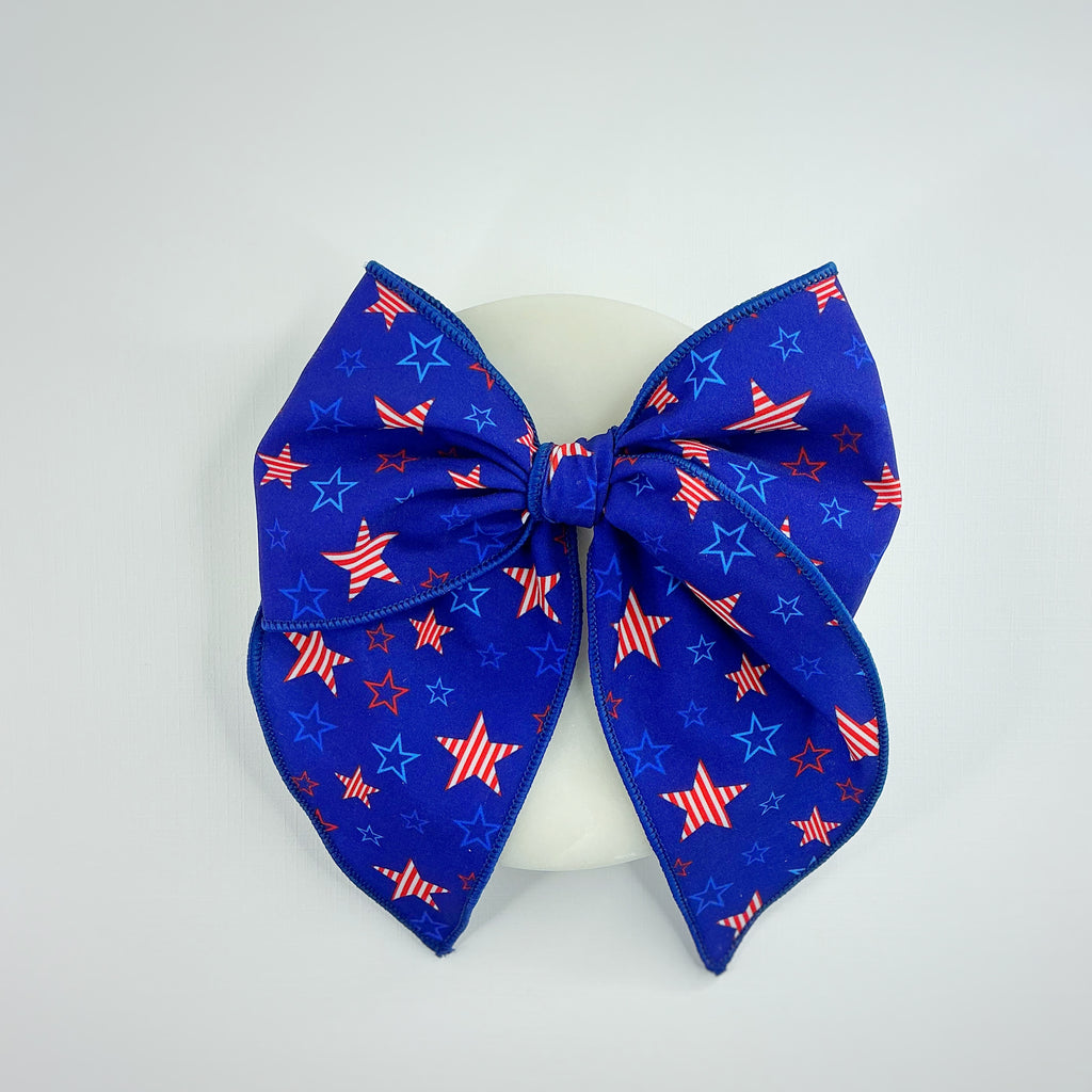 Navy Patriotic Stars Bow Strip, Headband and Scrunchie Collection