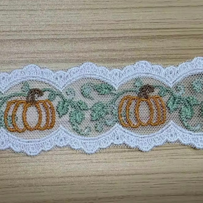 Pumpkin and Vine Silhouette Bow Lace - RTS