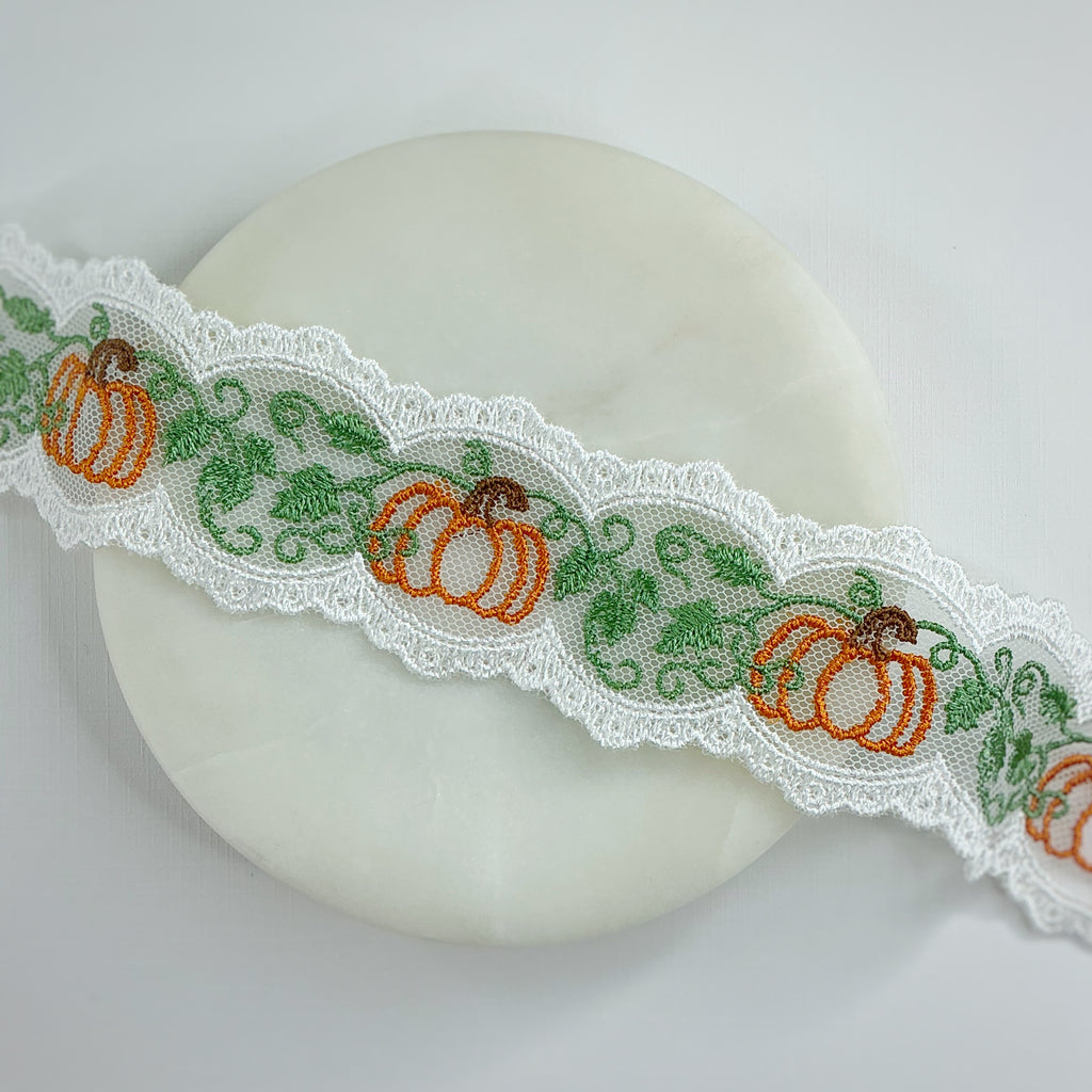 Pumpkin and Vine Silhouette Bow Lace - RTS