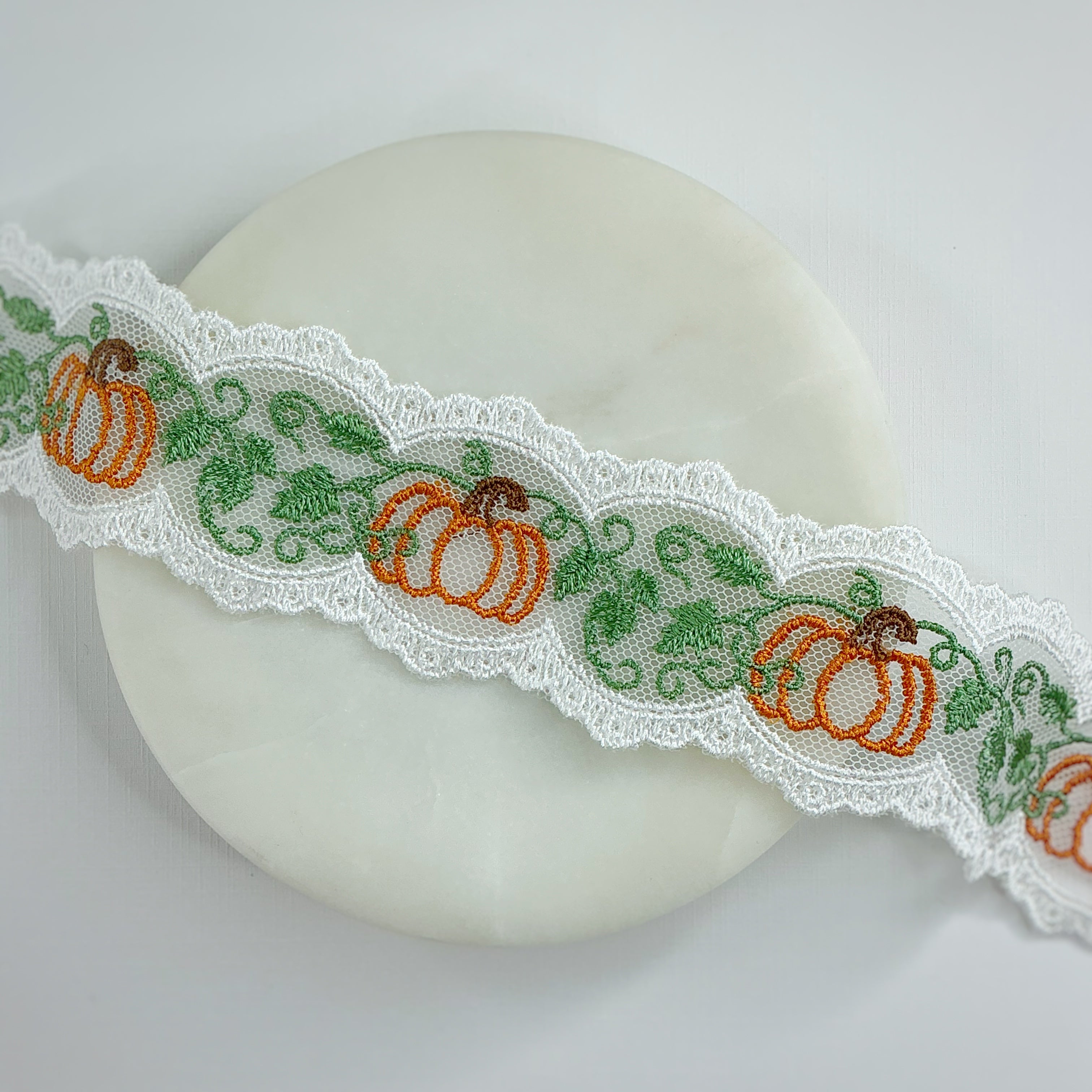 Pumpkin and Vine Silhouette Bow Lace - RTS