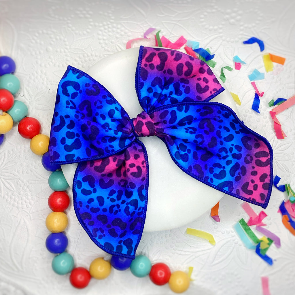 Blues/Purples Leopard Bow Strip, Headband and Scrunchie Collection