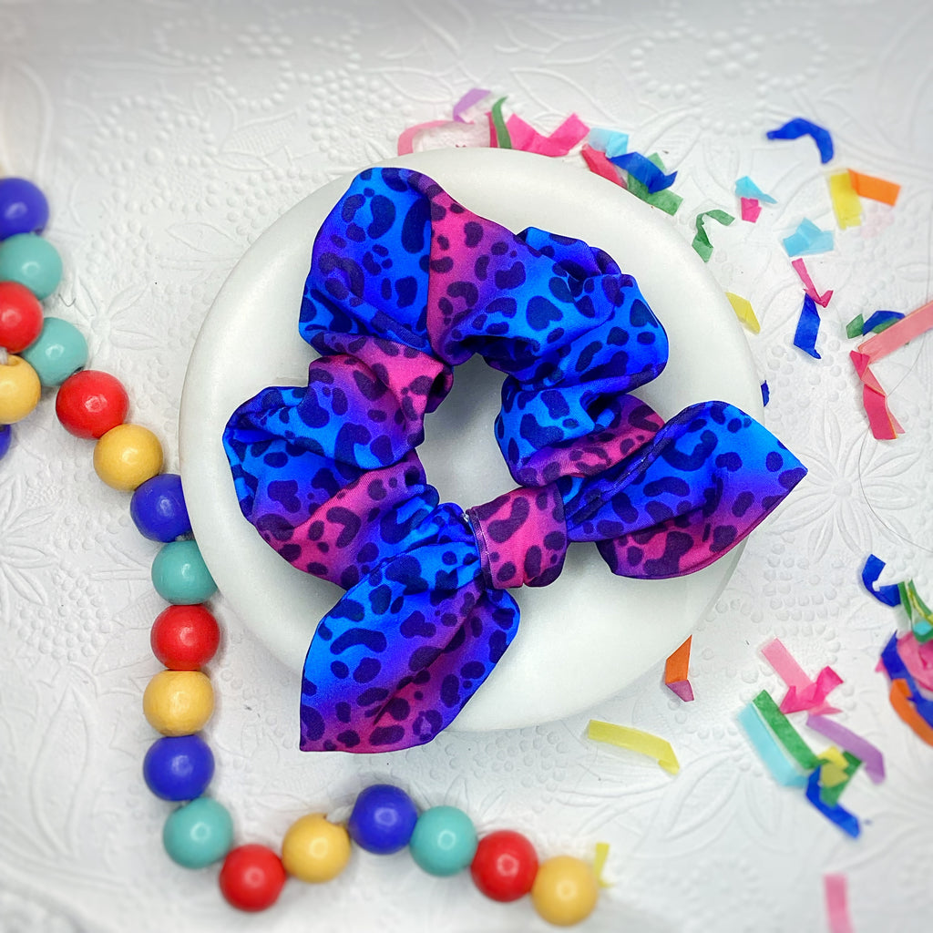 Blues/Purples Leopard Bow Strip, Headband and Scrunchie Collection
