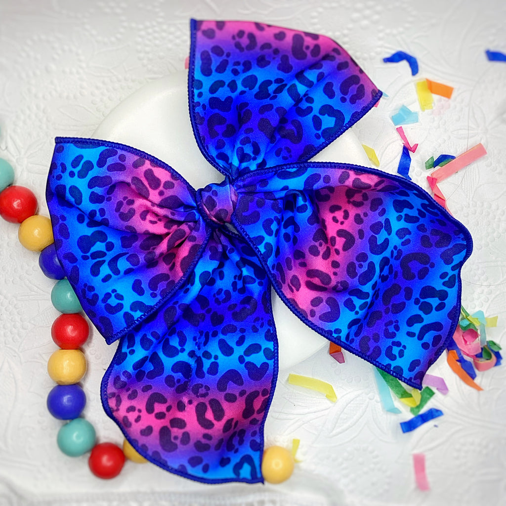 Blues/Purples Leopard Bow Strip, Headband and Scrunchie Collection