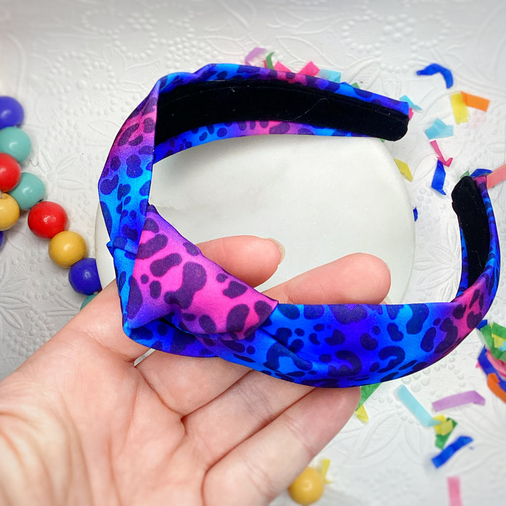 Blues/Purples Leopard Quinn Scrunchie, Bow and Headband Collection
