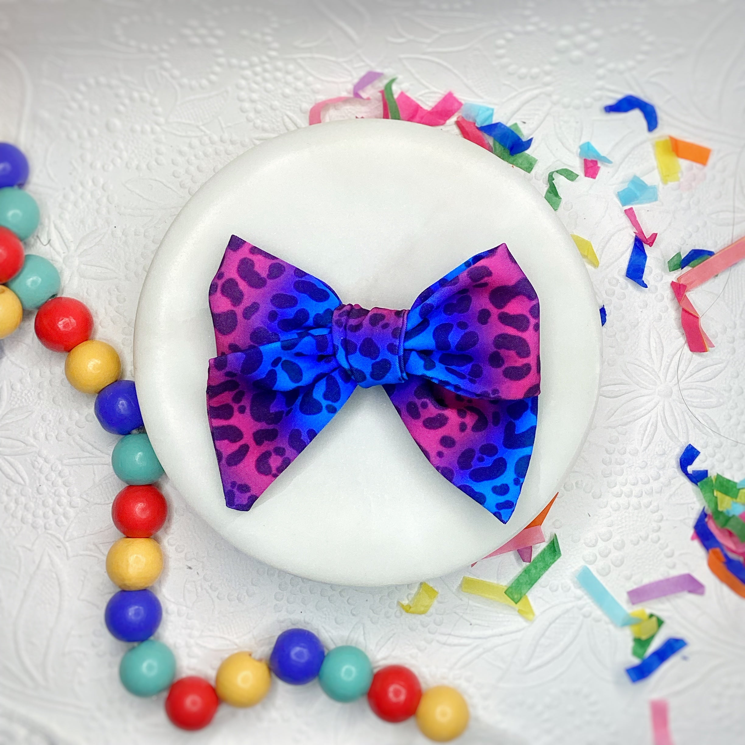 Blues/Purples Leopard Bow Strip, Headband and Scrunchie Collection