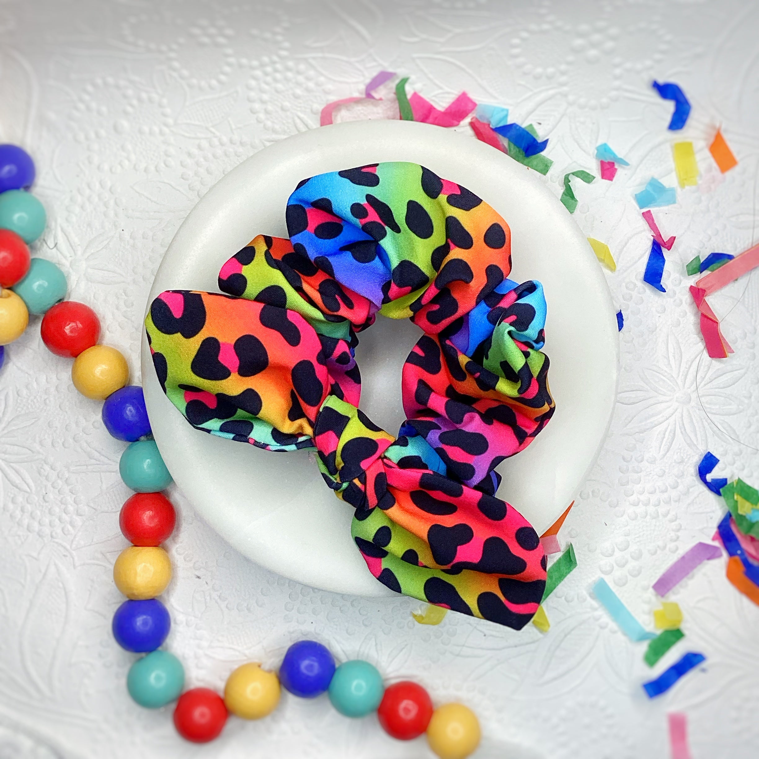 Rainbow Leopard Bow Strip, Headband and Scrunchie Collection