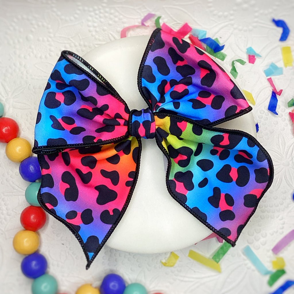 Rainbow Leopard Bow Strip, Headband and Scrunchie Collection