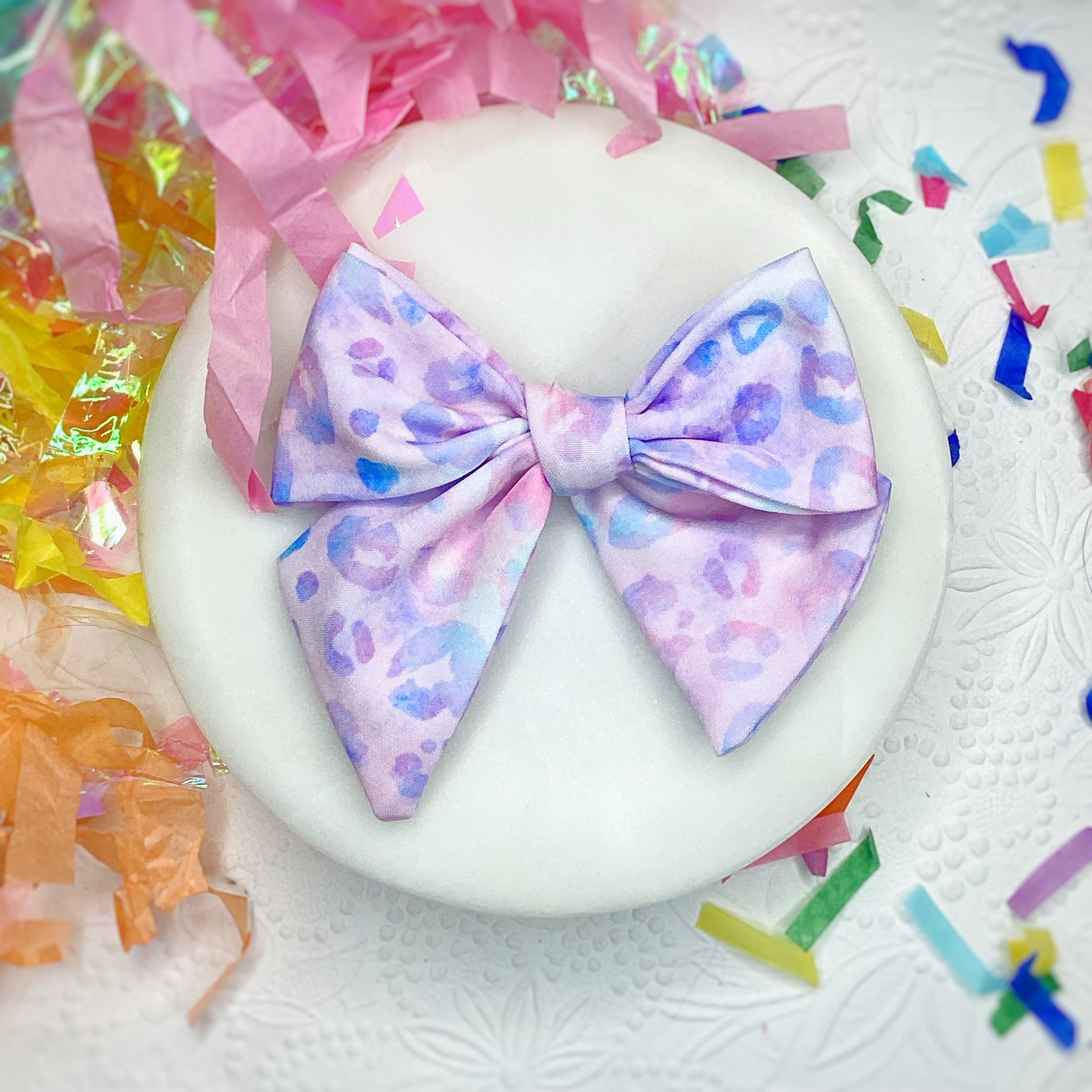 Pastel Purple Leopard Bow Strip, Headband and Scrunchie Collection