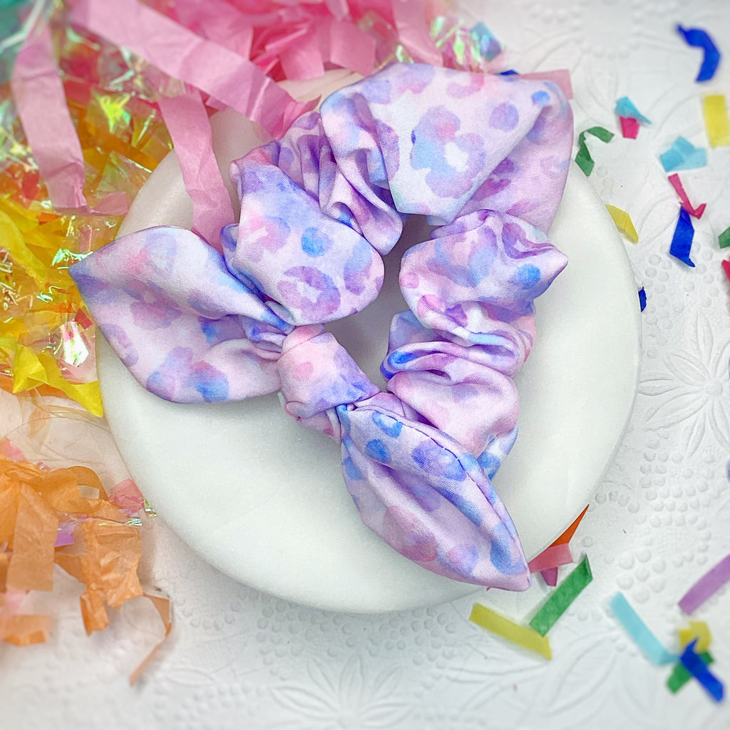 Pastel Purple Leopard Quinn Scrunchie, Bow and Headband Collection