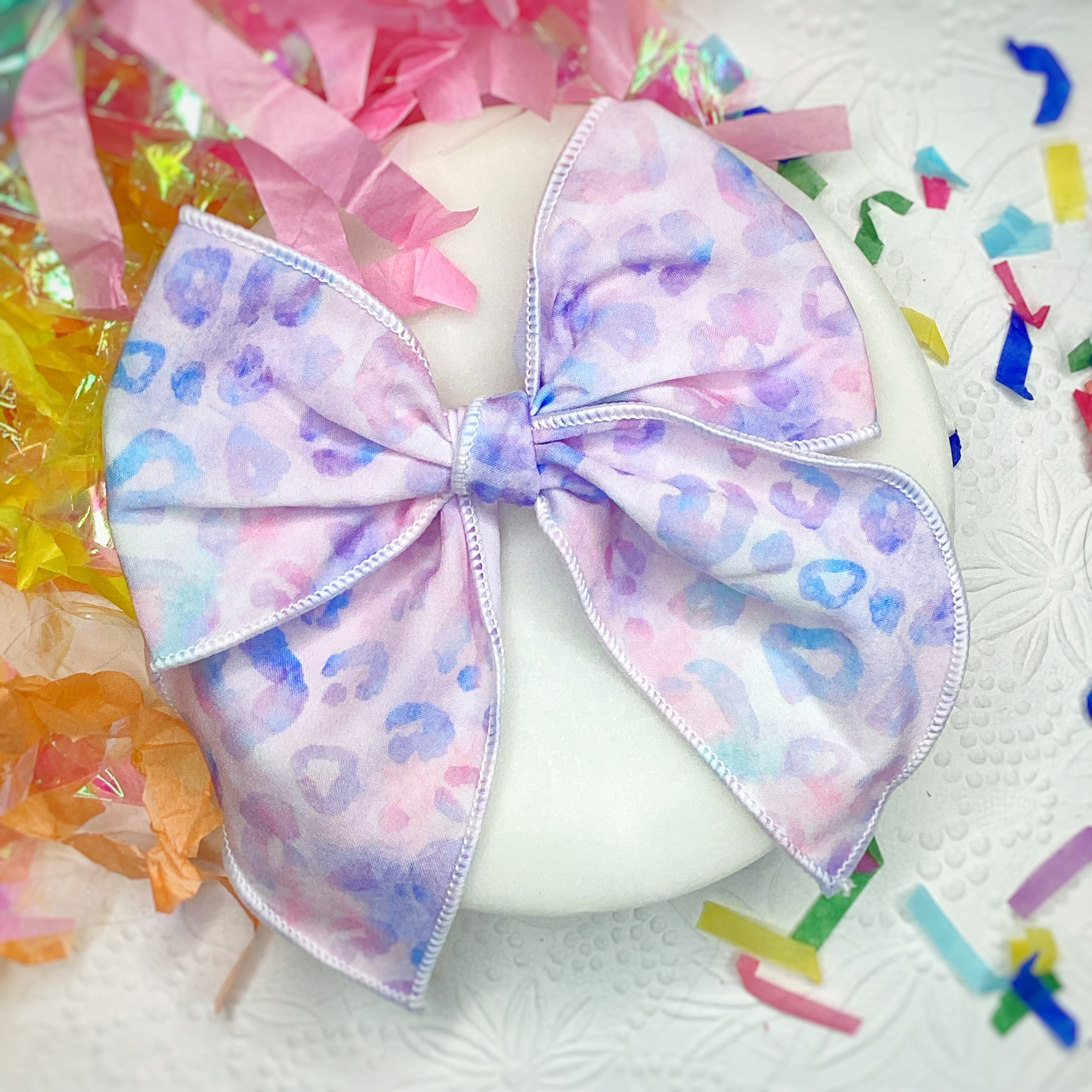 Pastel Purple Leopard Bow Strip, Headband and Scrunchie Collection