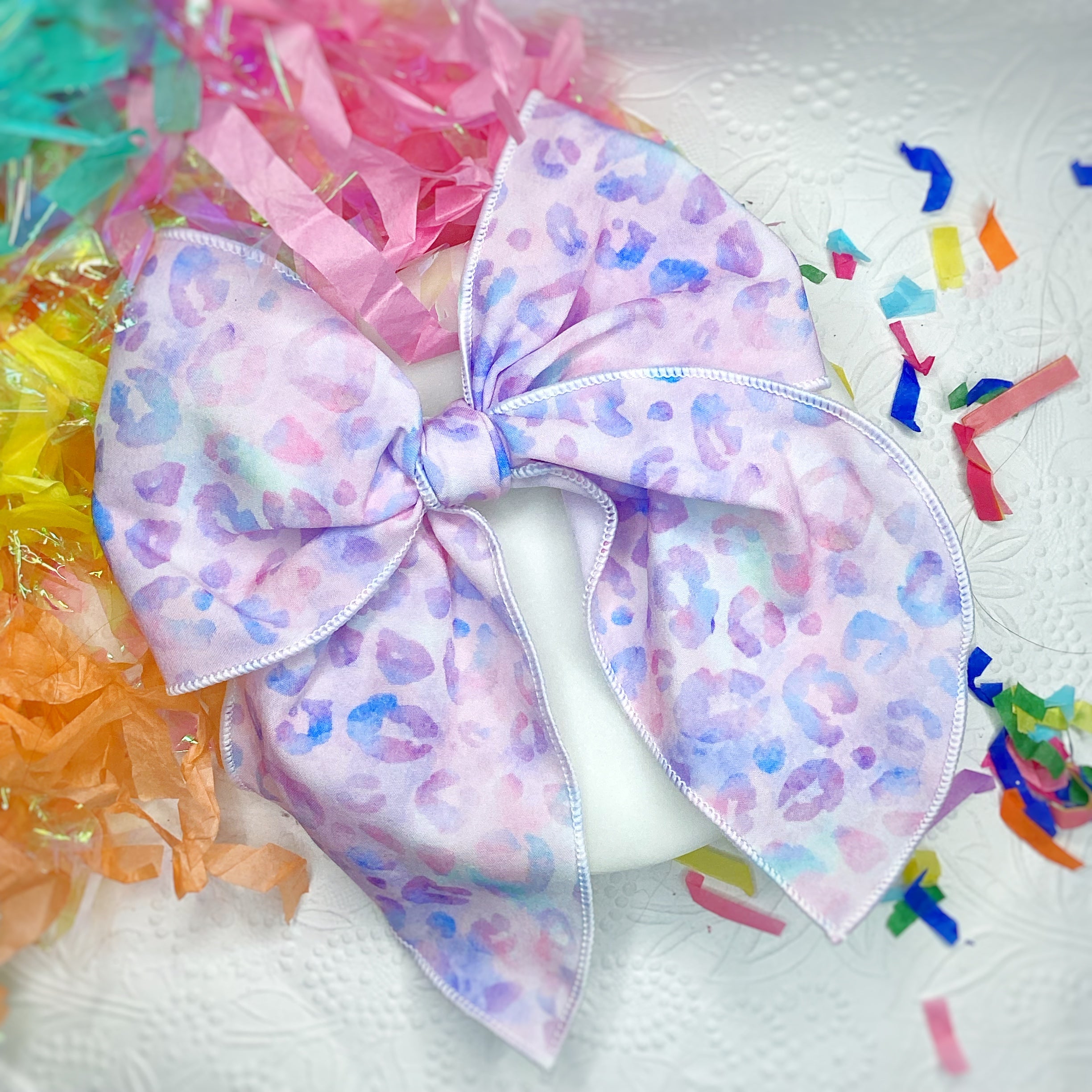 Pastel Purple Leopard Bow Strip, Headband and Scrunchie Collection