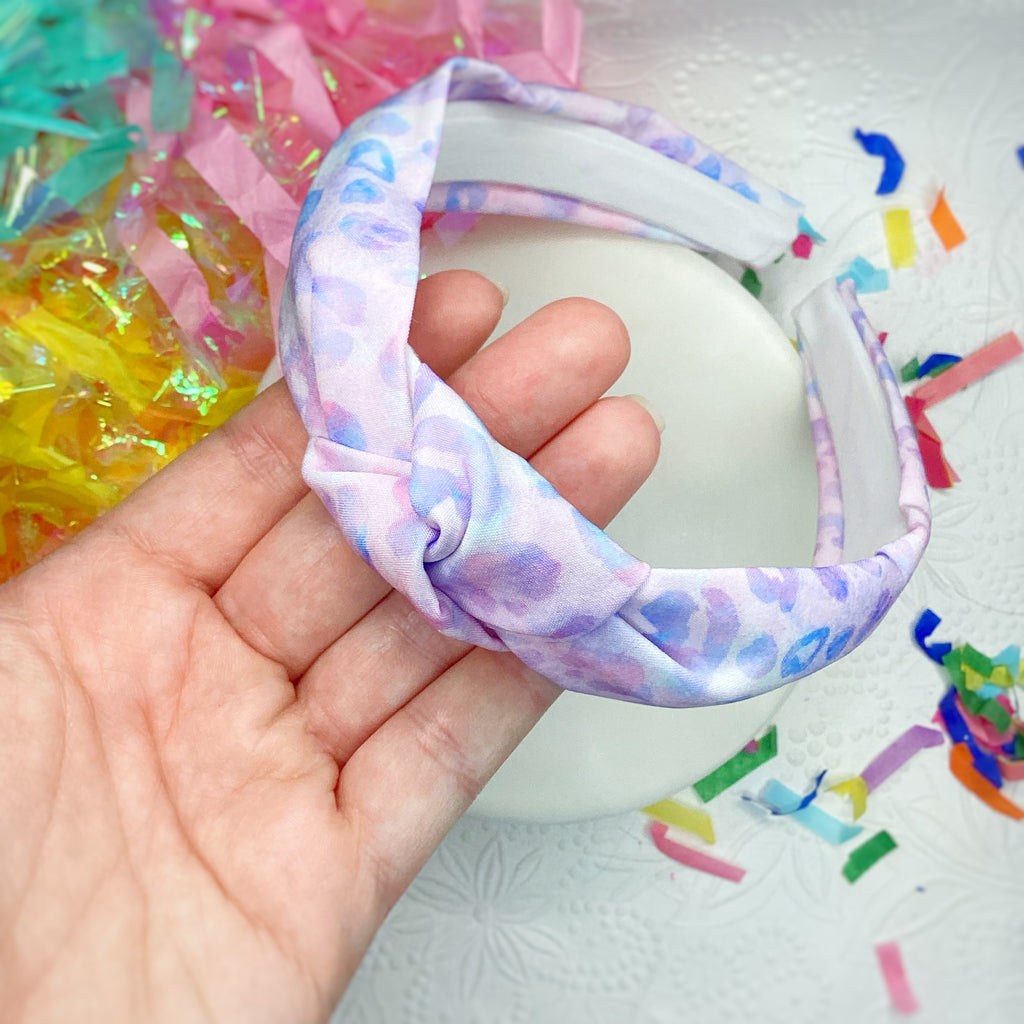 Pastel Purple Leopard Bow Strip, Headband and Scrunchie Collection