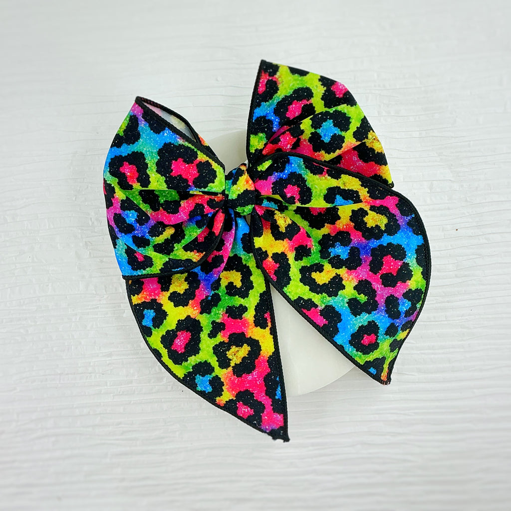Neon Glitter-Look Leopard Pre-Tied Bow Strip and Scrunchie Collection
