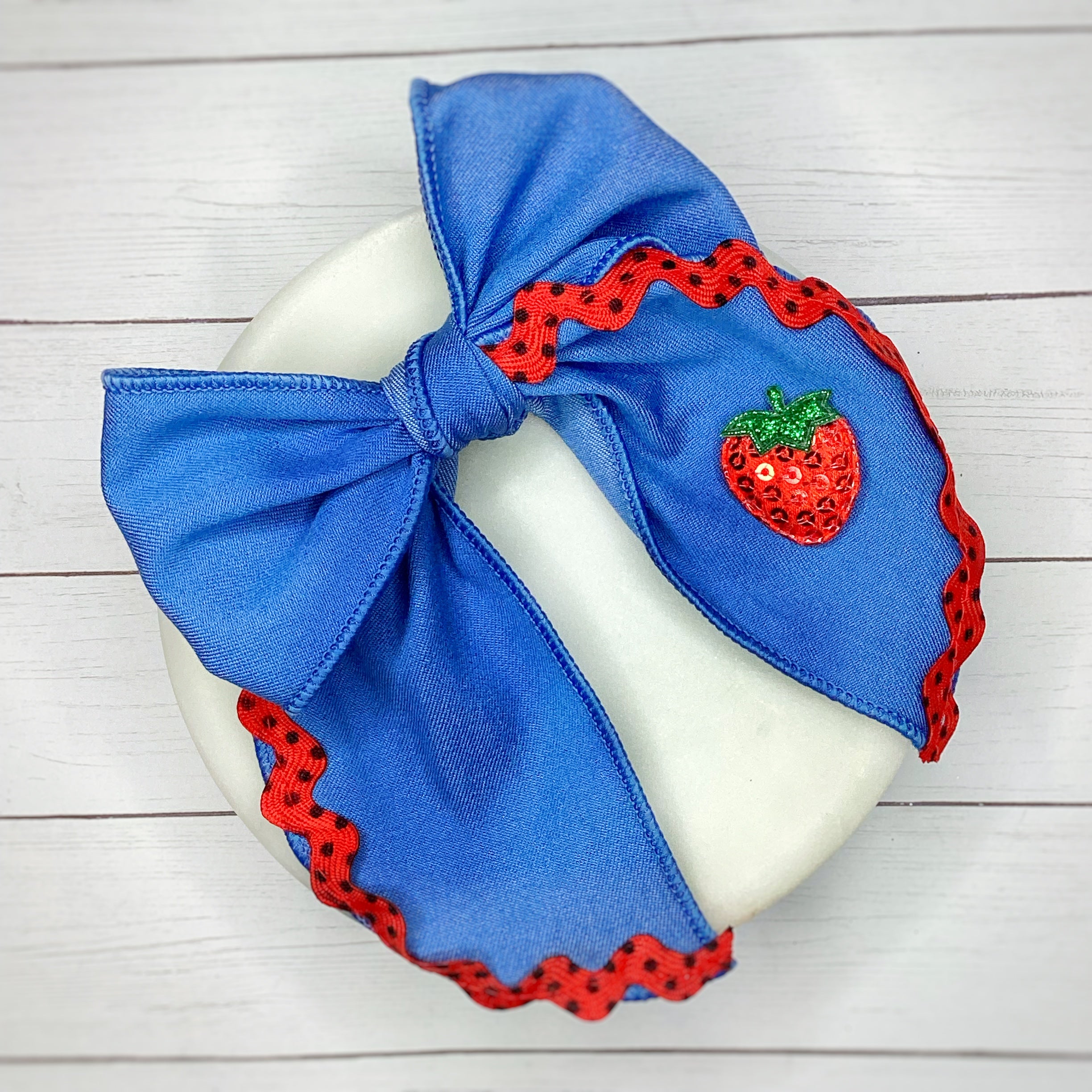 Strawberries and Denim Pre-Tied Bow Strips