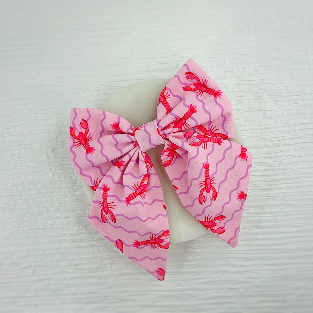 Lobster Squiggle Stripes Finished Bow and Headband Collection